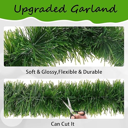 Miniatura 3 de Paquete de 2 guirnaldas verdes de 50 pies con alambre de metal flexible, vegetación artificial para decoración de vacaciones en interiores y