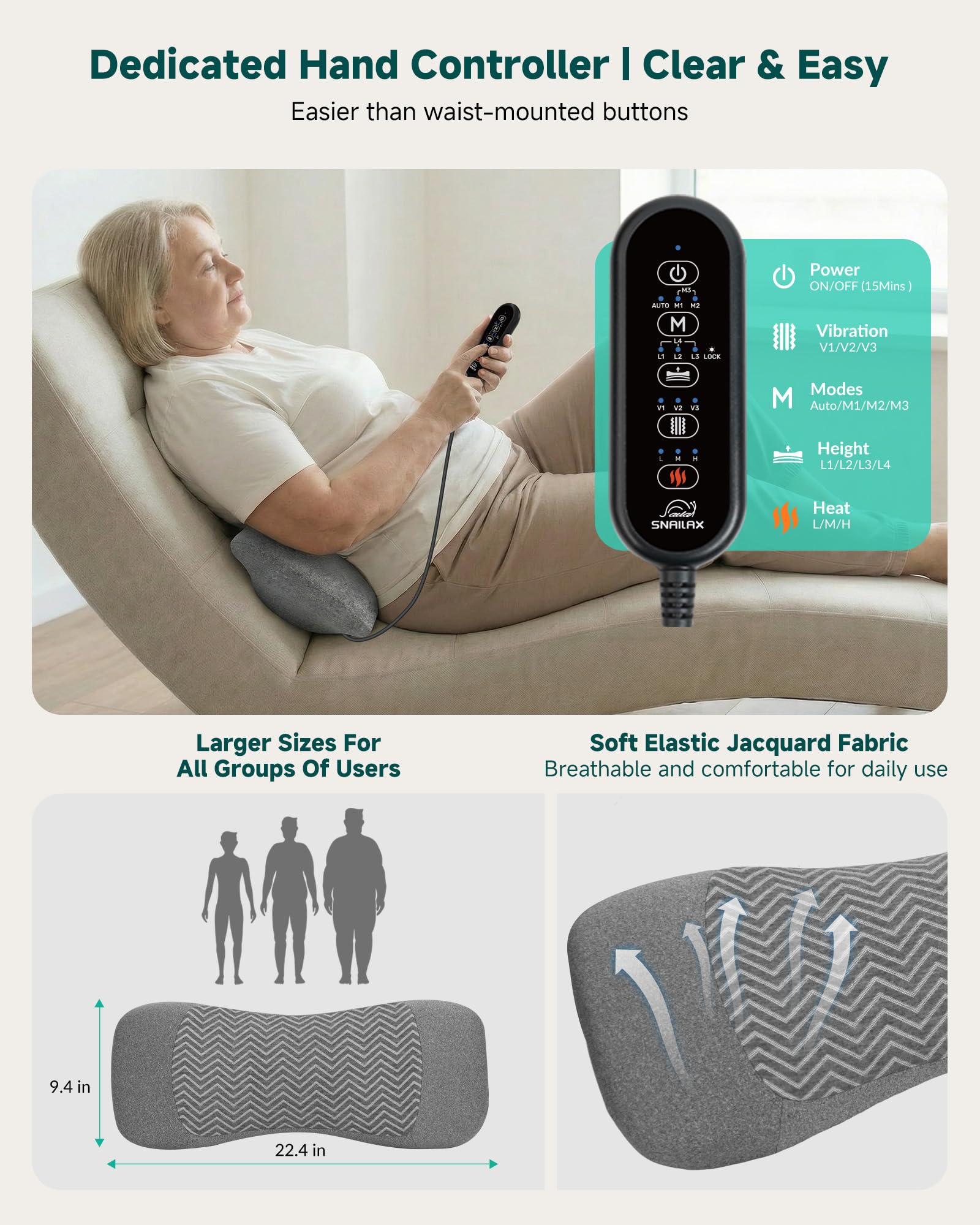 Snailax Masajeador Lumbar Inalámbrico 3 en 1