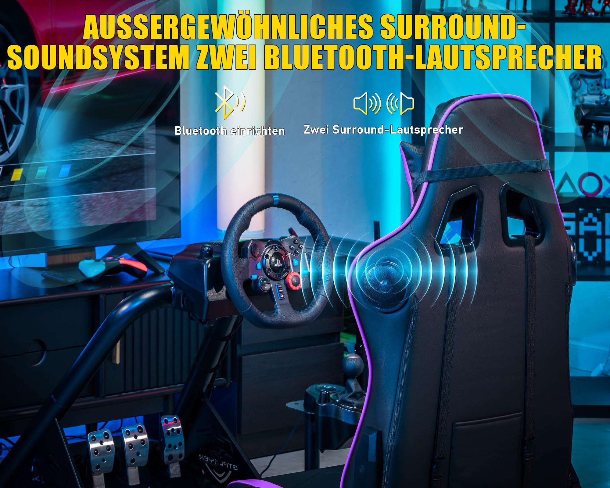 GTPLAYER Simulator Cockpit SIM Racing rennsimulator Lenkradständer Lautsprechern Lenkrad Pedalablage Lila