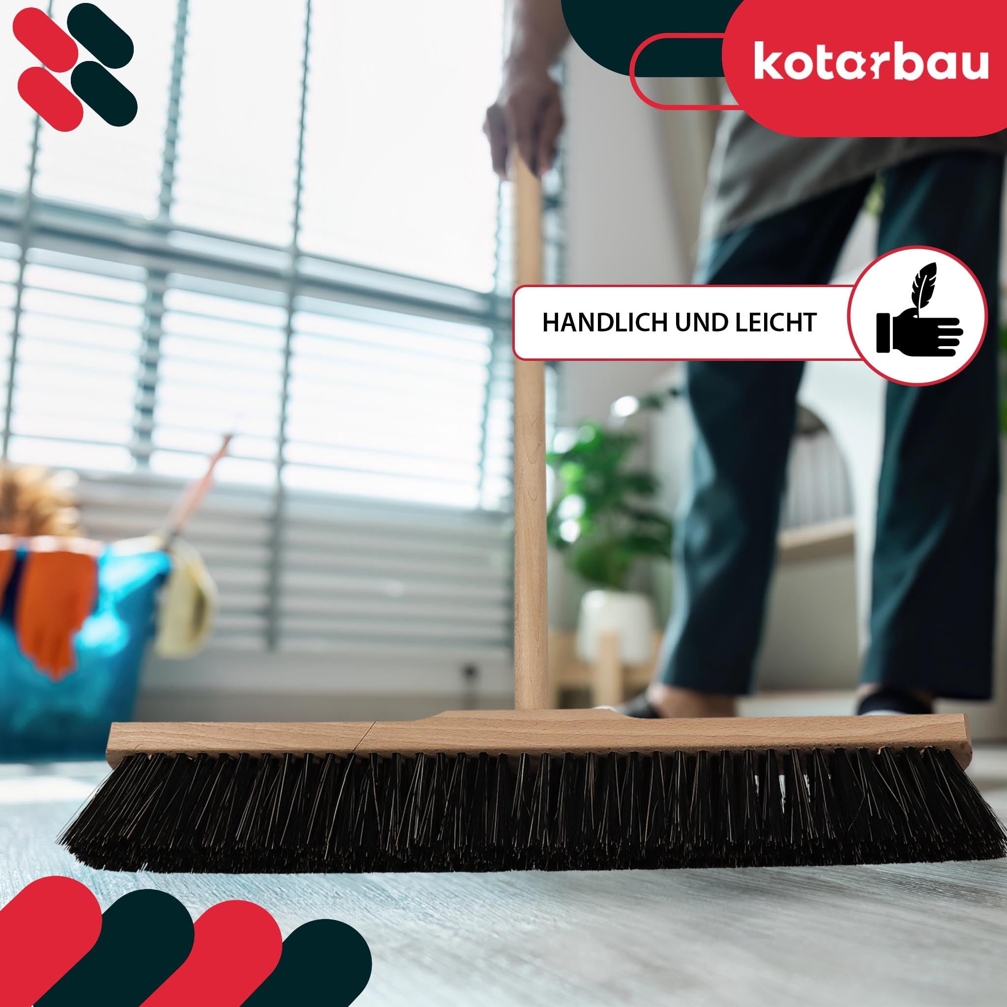 KOTARBAU® Scopa in pelo naturale, 495 mm, senza manico con filettatura a vite, scopa universale