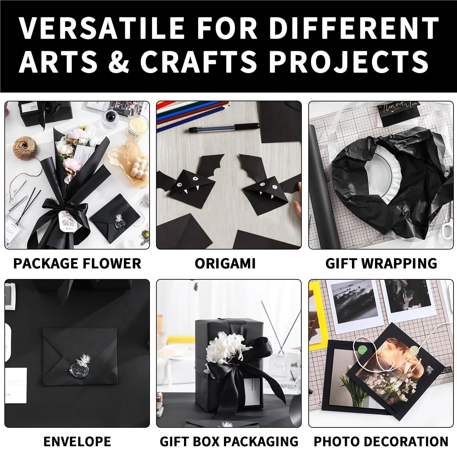 Lot de 3 rouleaux de papier cadeau kraft noir parfait pour les loisirs créatifs, le dessin, l'art mural, un mariage, un anniversaire, un festival (marron, 50 cm x 10 m)