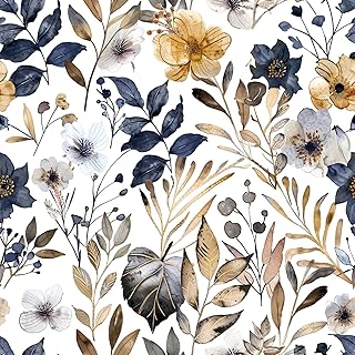 Floral Peel and Stick Wallpaper Navy Blue Gray Leaf Gold Self Adhesive R...