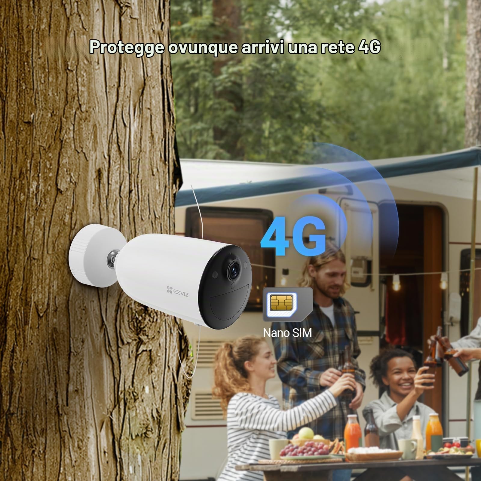 EZVIZ CB3 4G LTE Telecamera da Esterno Senza Fili 2K, Batteria 5200 mAh, Rilevamento Persone/Veicoli con AI, Audio Bidirezionale, Visione Notturna a Colori, IP65