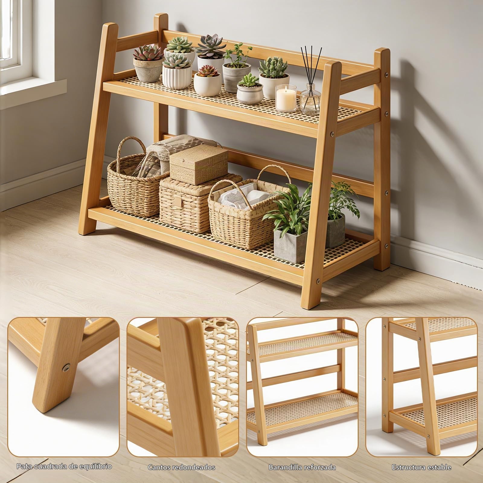 45 x 18 x 29 cm Organizador de cocina, 2 niveles de imitación de bambú, tejido de ratán, decoración de cocina, organización, almacenamiento de cápsulas de café y estante para especias, almacenamiento