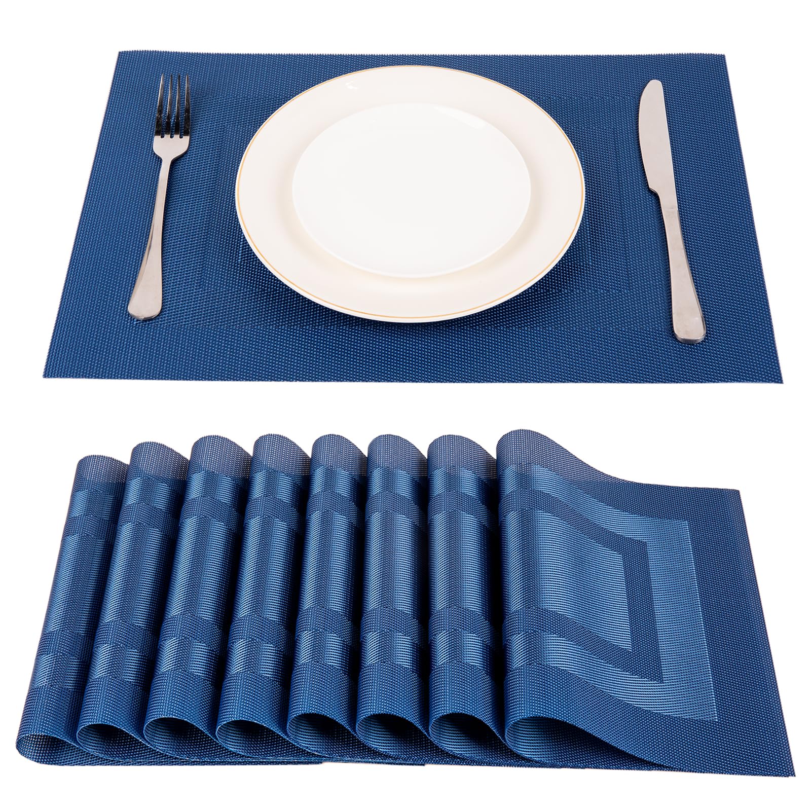SUEH DESIGN Tovagliette Americane PVC 45 x 30cm Set 8 Pezzi Blu scuro