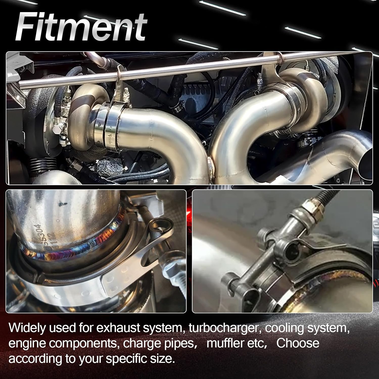 T304 Stainless Steel 4'' Inch V Band Bolt Clamp With Male Female Flanges Assembly For Exhaust System,Turbocharger,Exhaust Clamps 2PCS