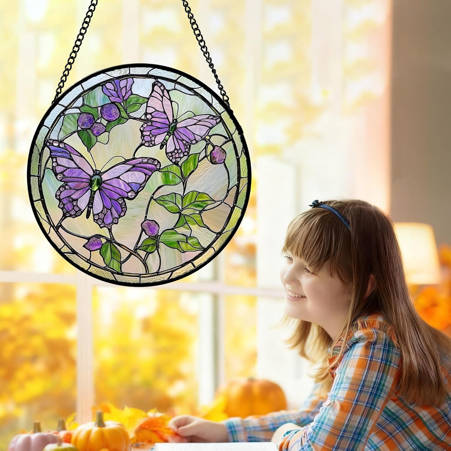 Gifts for Mom - Stained Glass Window Hanging Purple Butterfly Suncatcher Door Garden Home Decor Mother's Day Christmas Birthday Gift for Grandma Woman Nana Sister Mother in Law Gigi 11.8"