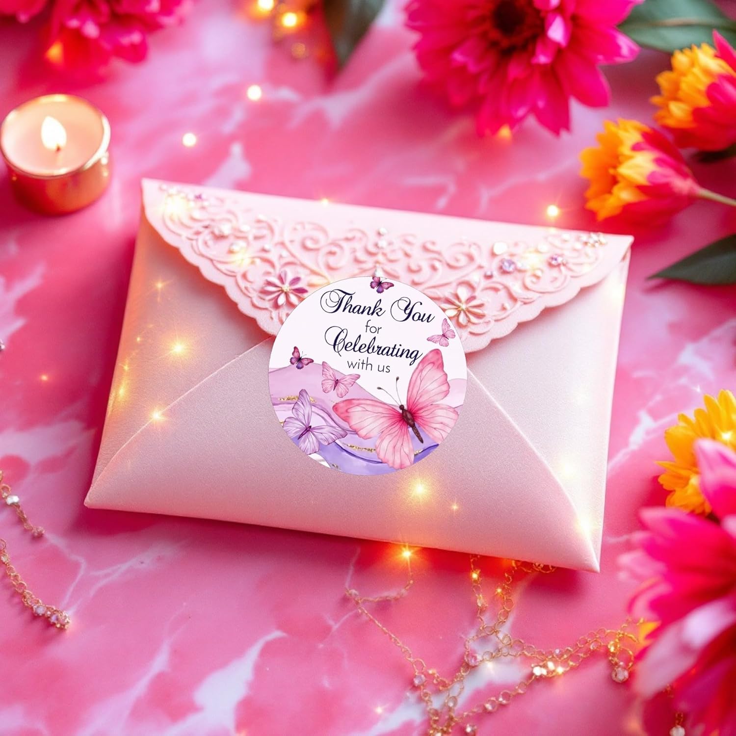 Butterfly Party Favor Labels, Thank You Stickers for Baby Shower Birthday Party Supplies Decorations for Girls, 40 pcs, 2" Diameter - Image 4