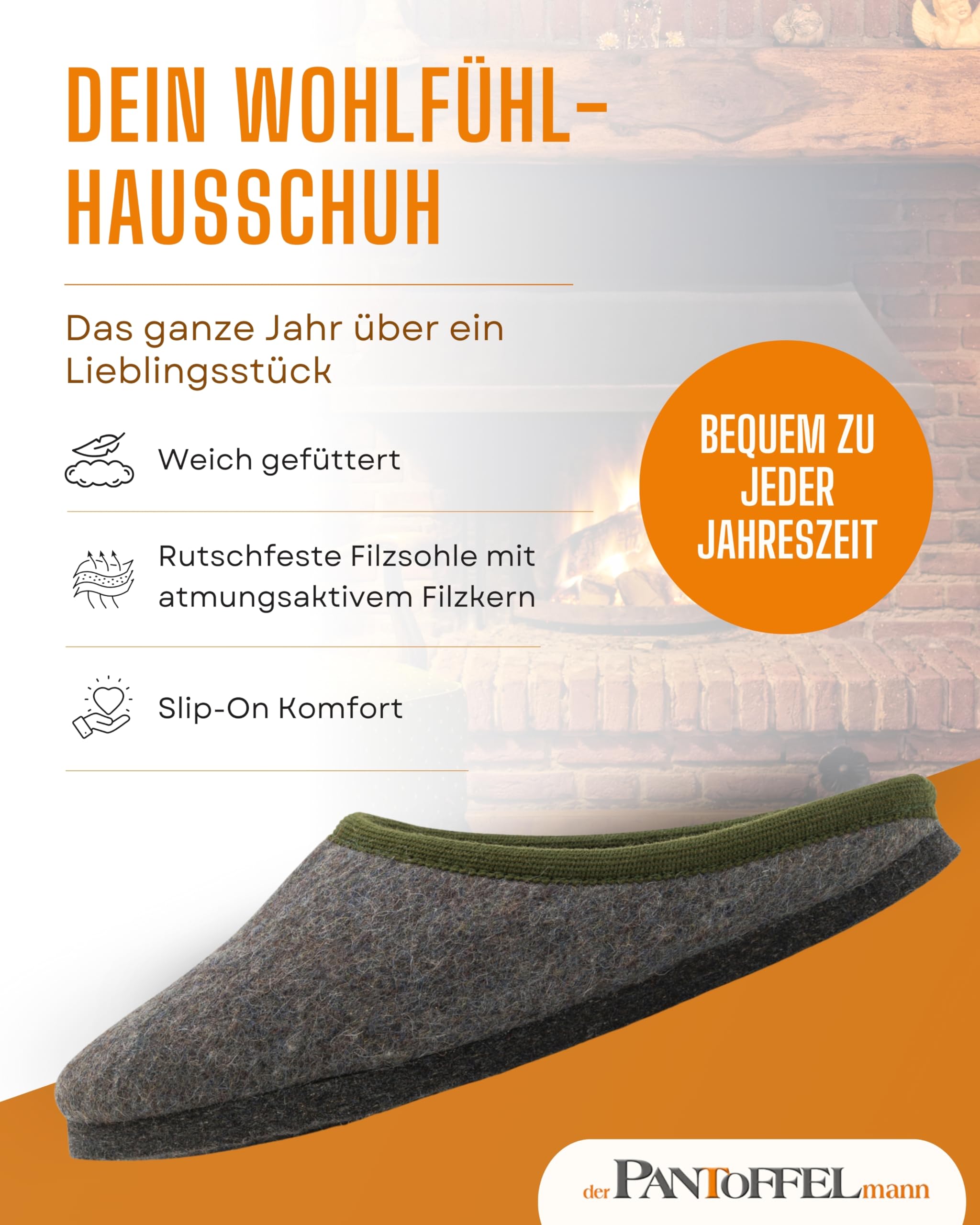 Pantoffelmann Bio-Filzpantoffeln aus 100 % Wollfilz I Grau I Größen 36–51 I Atmungsaktive & bequeme Hausschuhe mit dicker Filzsohle I Stilvolle & warme Filzhausschuhe für Damen & Herren