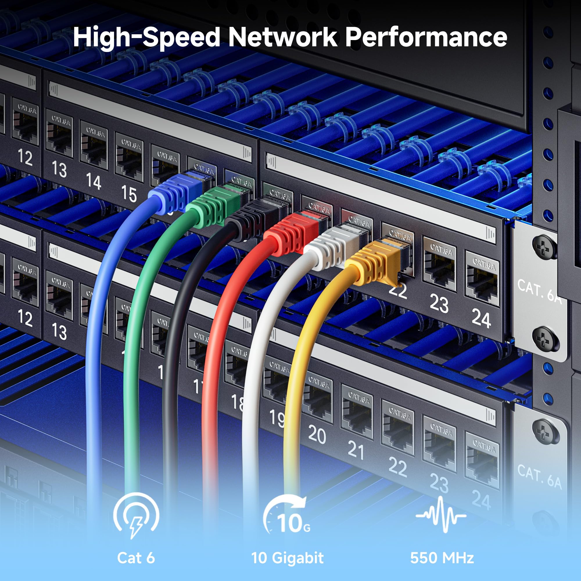 Cable Matters Pannello patch Ethernet Cat6A 1U da 48,9 cm a 24 porte 10 Gbps con Keystone in linea e barra di gestione dei cavi, pannello patch di rete per montaggio a rack o a parete / Patch Panel
