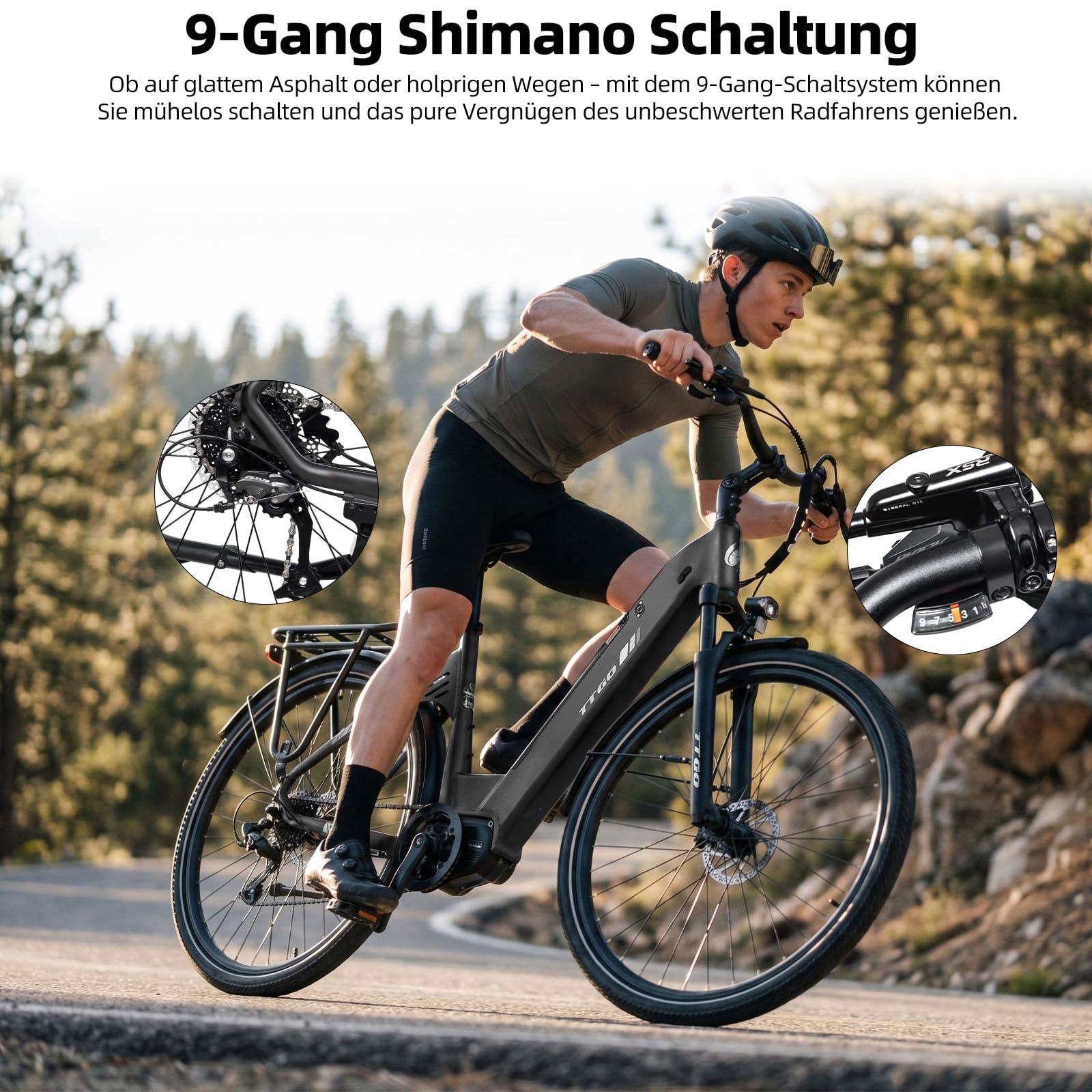 ttgo C7 SE Vélo électrique 28" pour homme et femme avec moteur central de 250 W, batterie 36 V 18 Ah, 9 vitesses jusqu'à 25 km/h, portée de 130 à 150 km, freins à disque hydrauliques