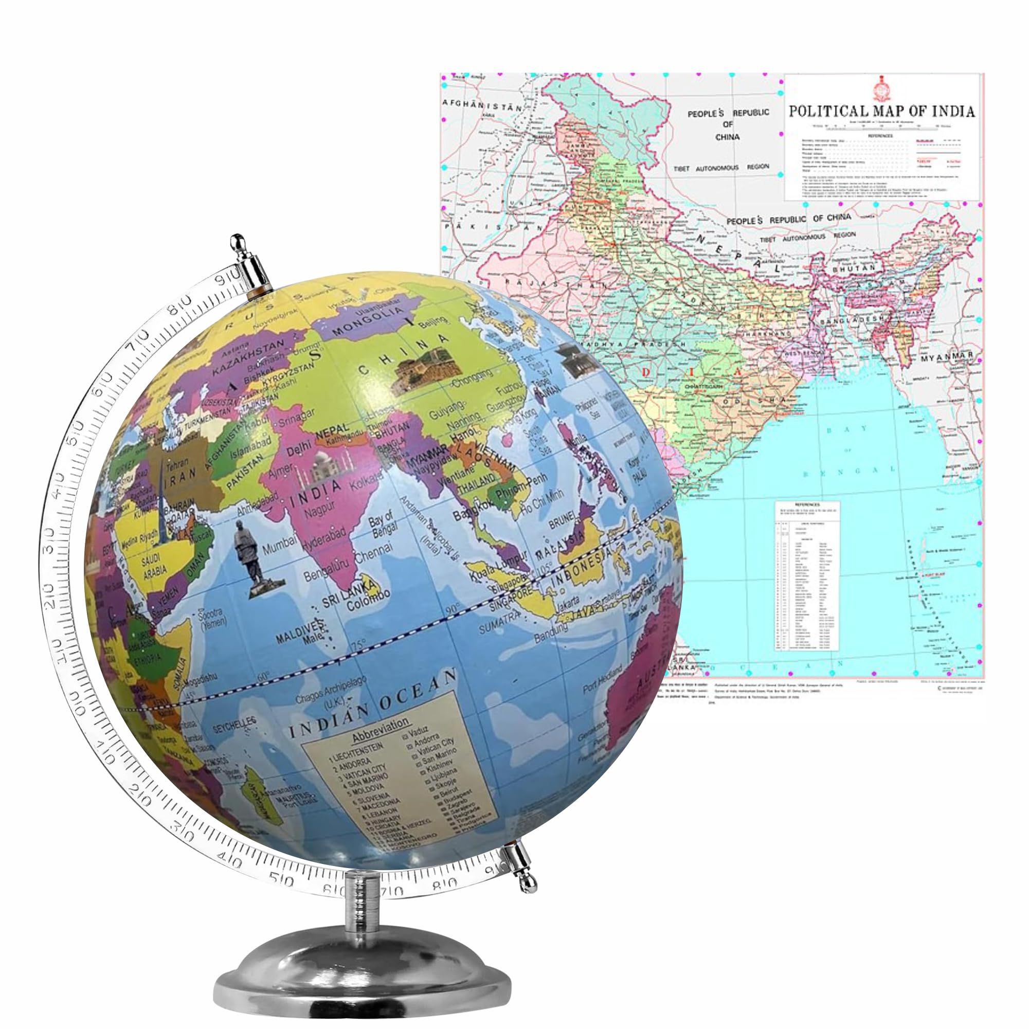 GLOBE DADDY 8 Inch Size Educational Learning World Globe with 2 set of Charts (70 X 100 cm) World Globe for Upsc Aspirants Kids Students and Geograpghy Knowledge Office Gift Item