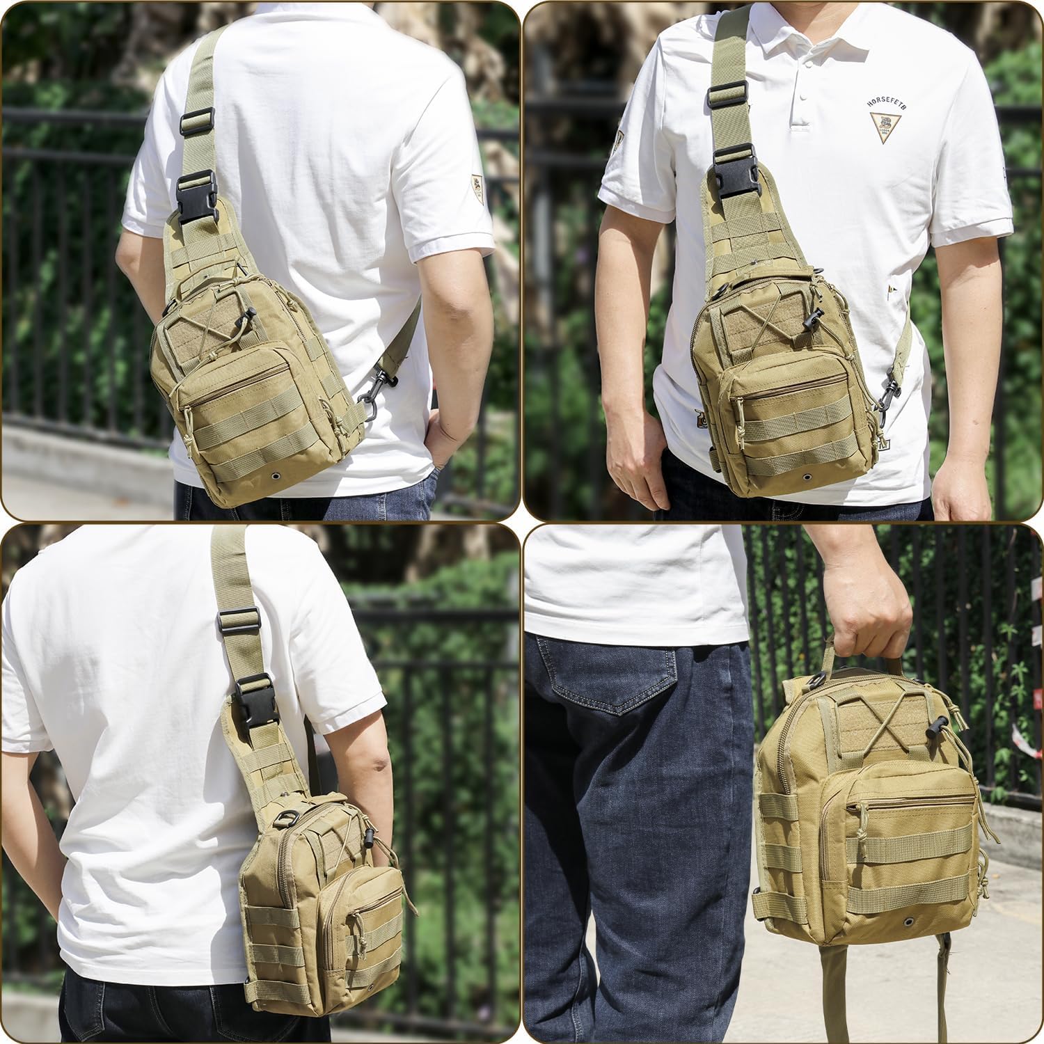 Tactical Shoulder Sling Bag Small Outdoor Military Sport Bag Pack Sling Shoulder Backpack Tactical Bag for Men Every Day Carry, Traveling, Trekking, Camping - Khaki