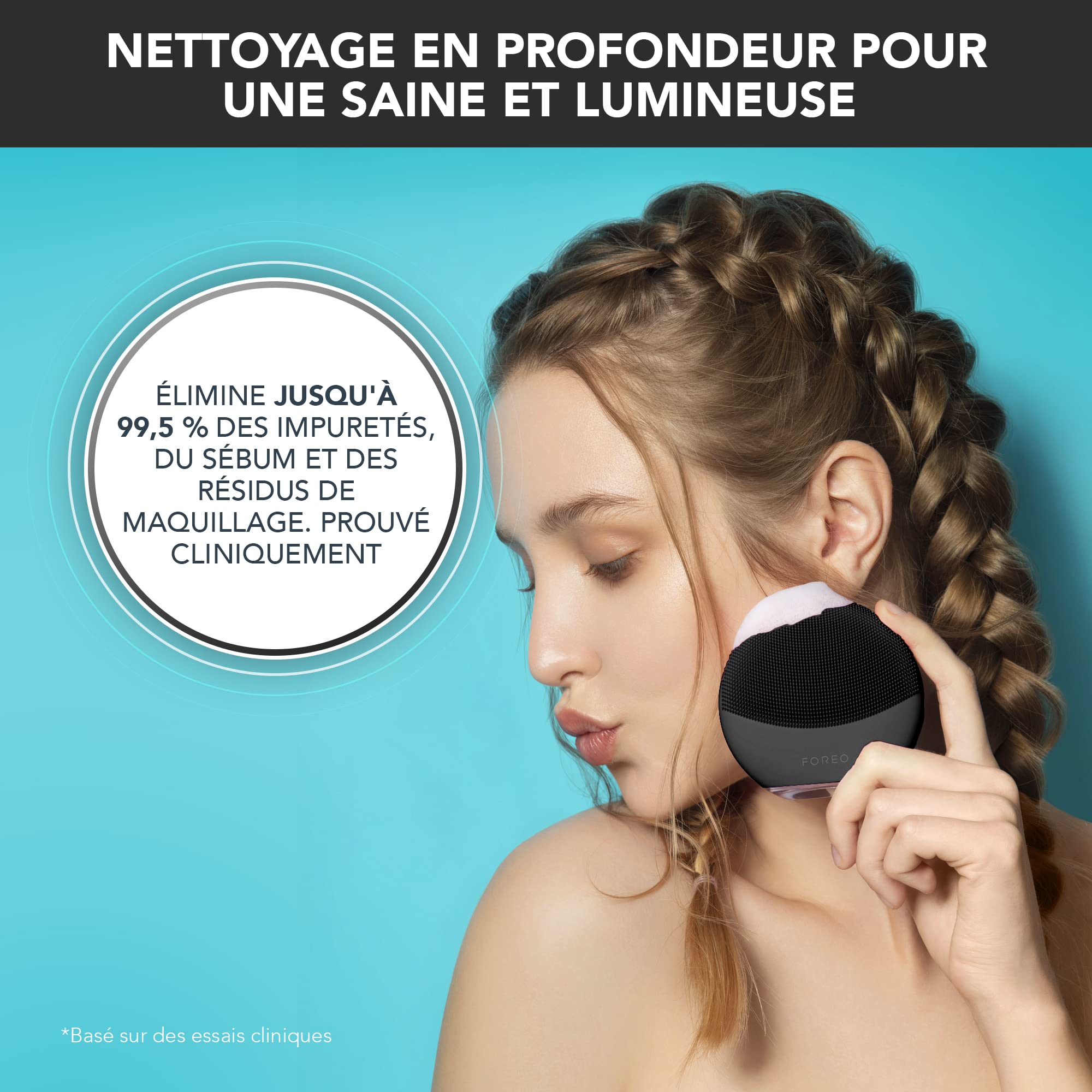 FOREO LUNA mini 3 Brosse nettoyante visage - Accessoires voyage - Appareil de massage - Silicone ultra-hygiénique - Brosse facile d'utilisation - Brosse électrique - Connecté à l'app - Midnight