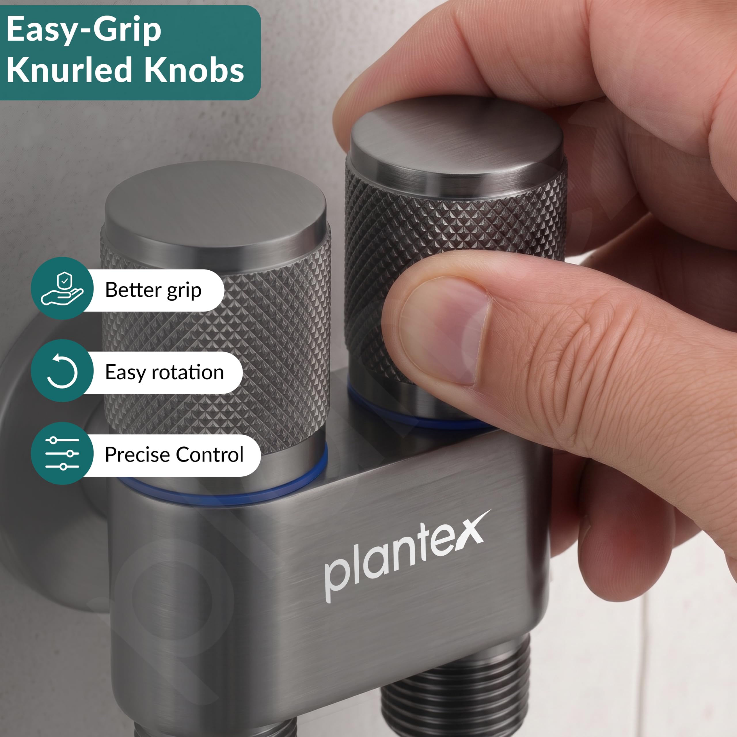 Plantex Stainless Steel 2 Way Angle Valve - Grey -6
