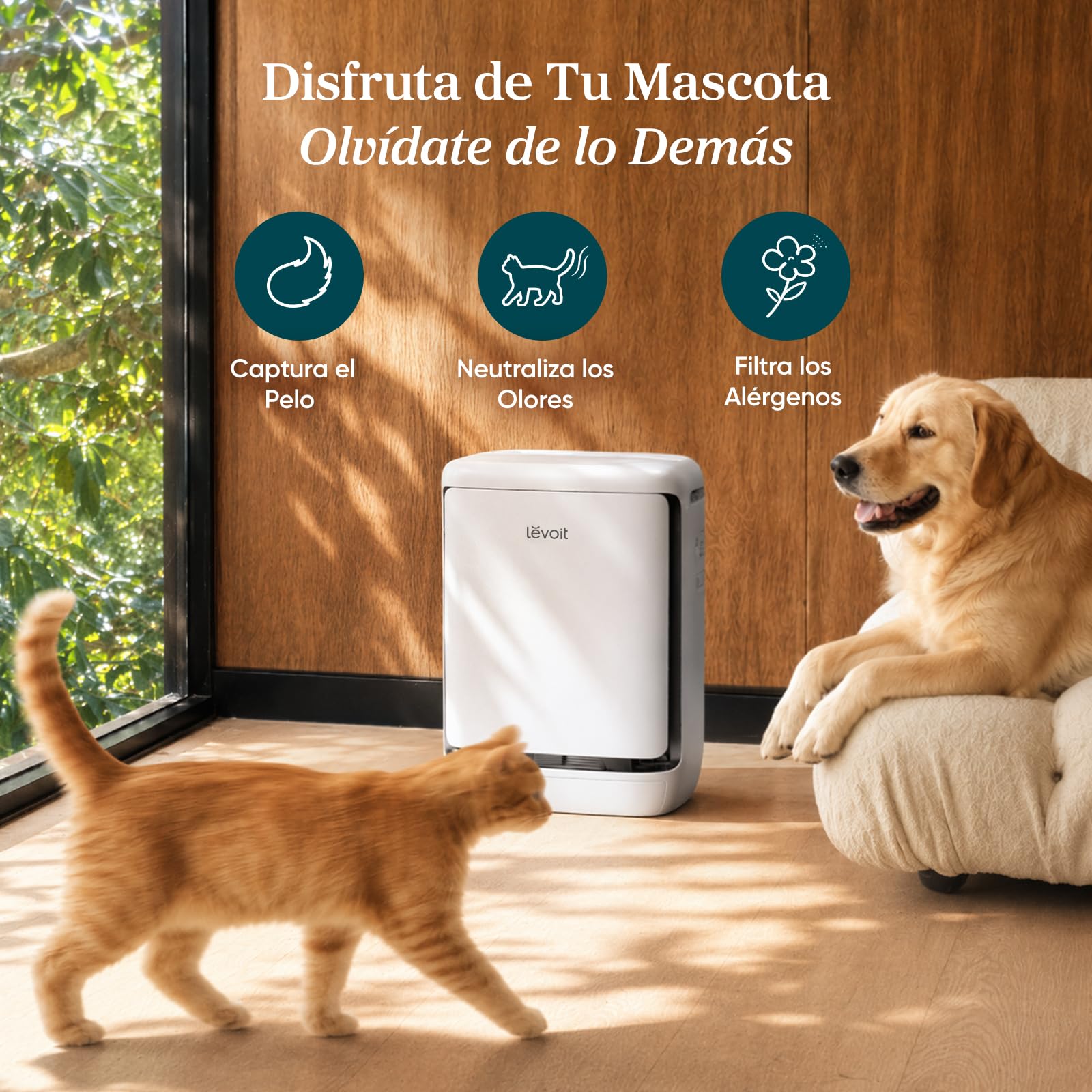 Levoit Vital Pet Pro Purificador de Aire para Mascotas, Sensor PM2.5 y TVOC | Prefiltro con Autolimpieza, Inteligente, ALEXA, Carbón Activo de Alta Capacidad, contra Pelo, Alérgenos, Olores, Caspa