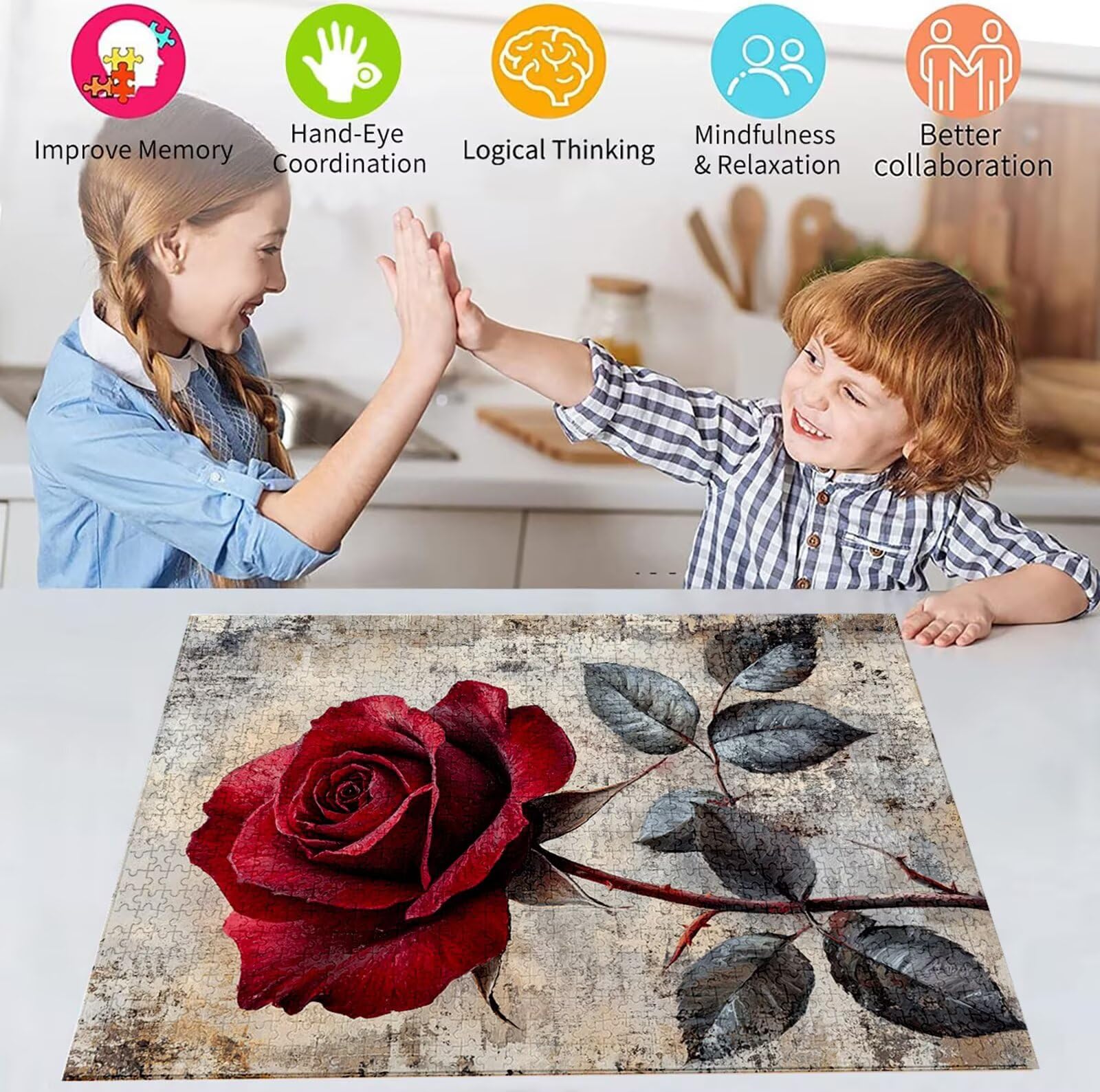 Puzzle 2000 Pezzi, 3 4 5 Anni Puzzle Rosa 6 7 8 Anni Giochi Educativi Sostenibili Con Motivi Per Adulti Da Gioco in Legno Di Alta Qualità Jigsaw Fiore per Gioco Familiare, 2026 Regalo Natale H-7700