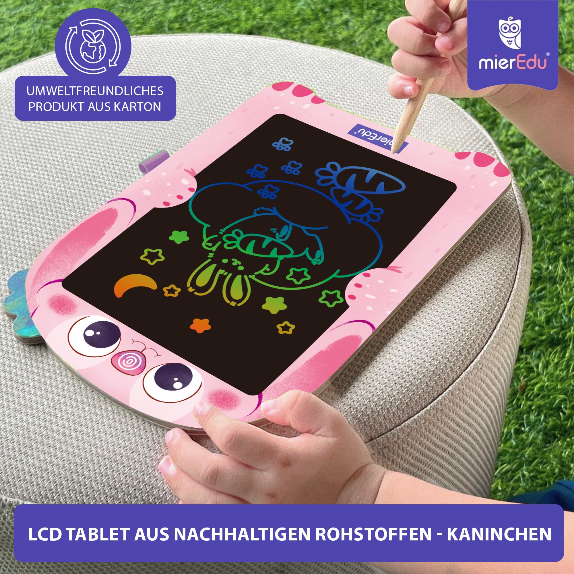mierEdu LCD Writing Board Children's Rabbits 8.5 Inch - Magic Painting Board with Pen, Magic Board for Girls & Boys - Reusable Drawing Board, Ideal for Travel - Gift Children from 3 Years - Image 2