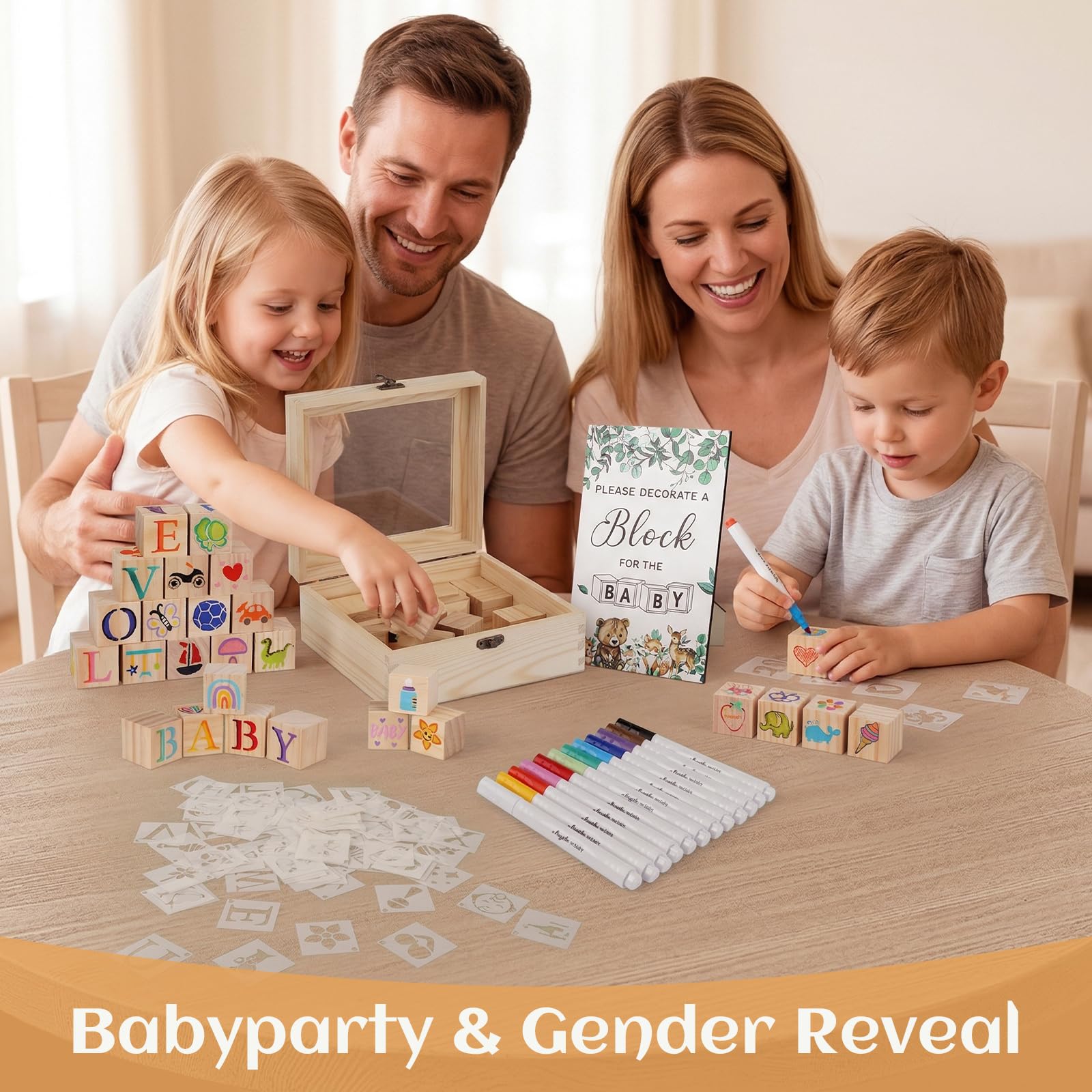 Lot de 161 jeux de fête prénatale, Ensemble de jeux baby shower, jeux créatifs en bois avec blocs de décoration, idées de jeux d'empilage, de construction et de peinture, idéal pour les fêtes