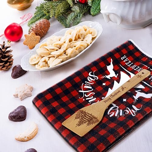 Miniatura 2 de Bencailor 9 toallas de cocina de Navidad a cuadros de búfalo, paños de cocina de granja, ciervos, camiones, toallas de mano, cucharas de madera para