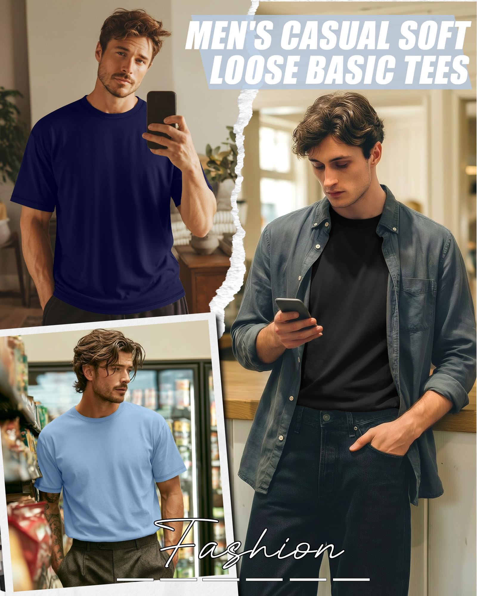 Neer Paquete de 3 Camisetas para Hombre de Tallas Grandes (L-7XL) Manga Corta Cuello Redondo Camisetas básicas de Verano