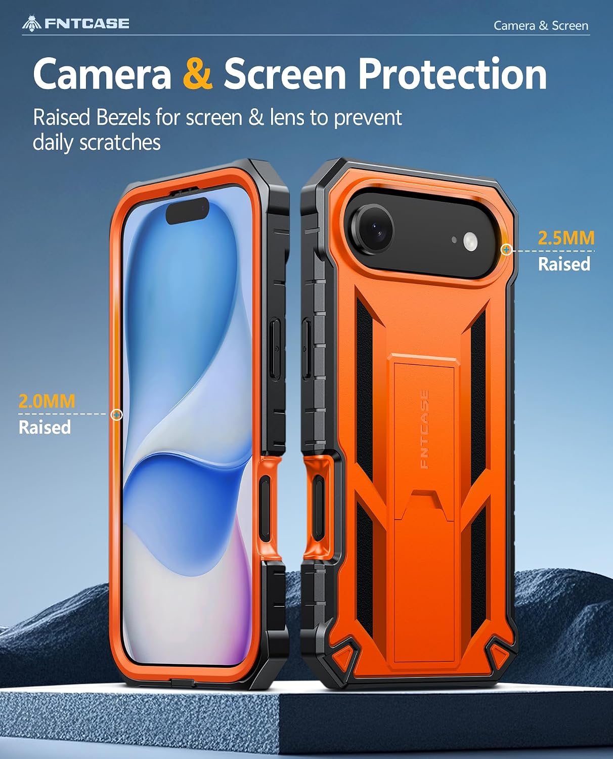 FNTCASE for iPhone Air Case with Built-in Screen Protector and Kickstand | 20FT Military-Grade Drop Protection, Anti-Slip Matte Textured, Rugged Heavy Duty Shockproof TPU Protective Phone Cover