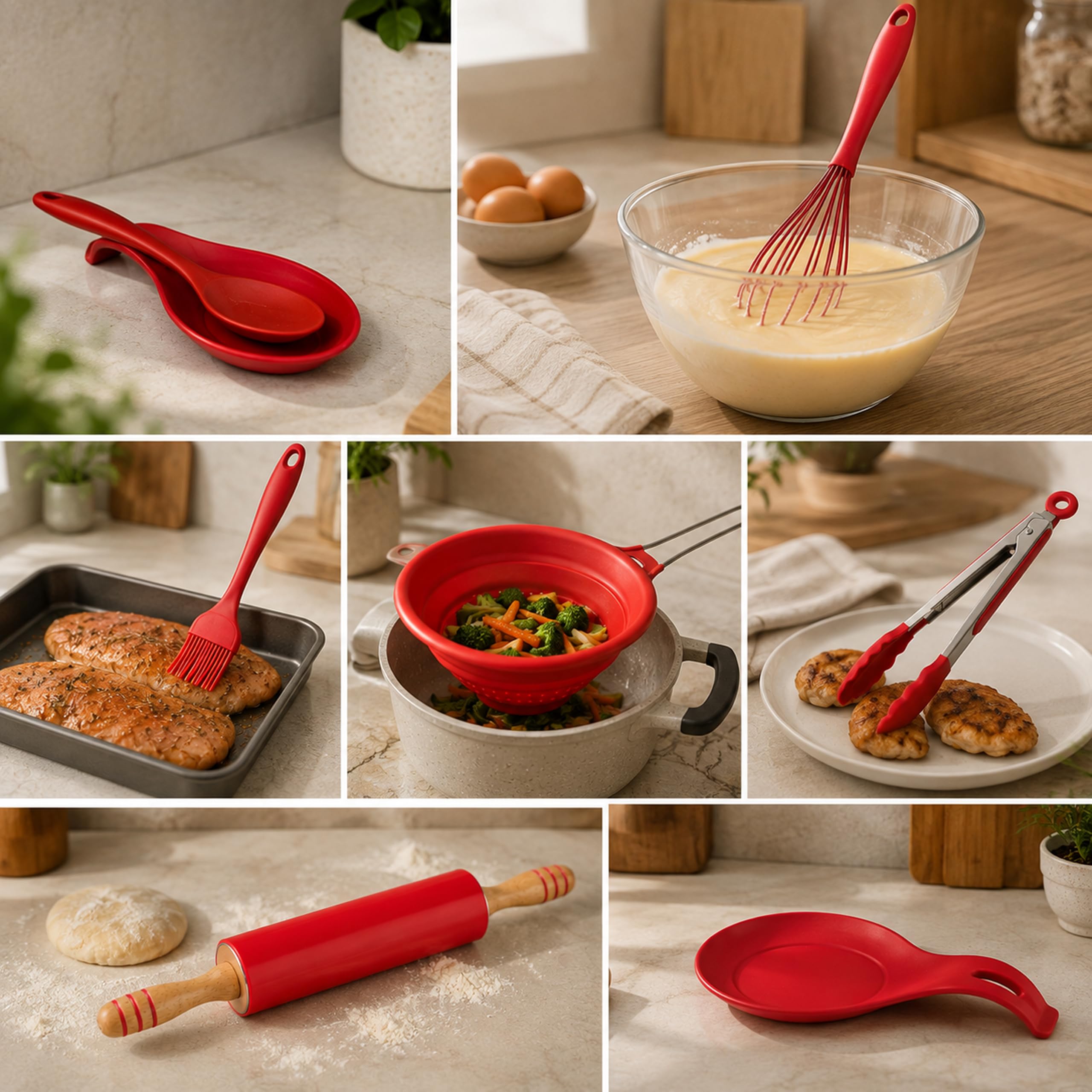 Premier Housewares - Juego de utensilios de cocina (7 piezas, silicona), color rojo