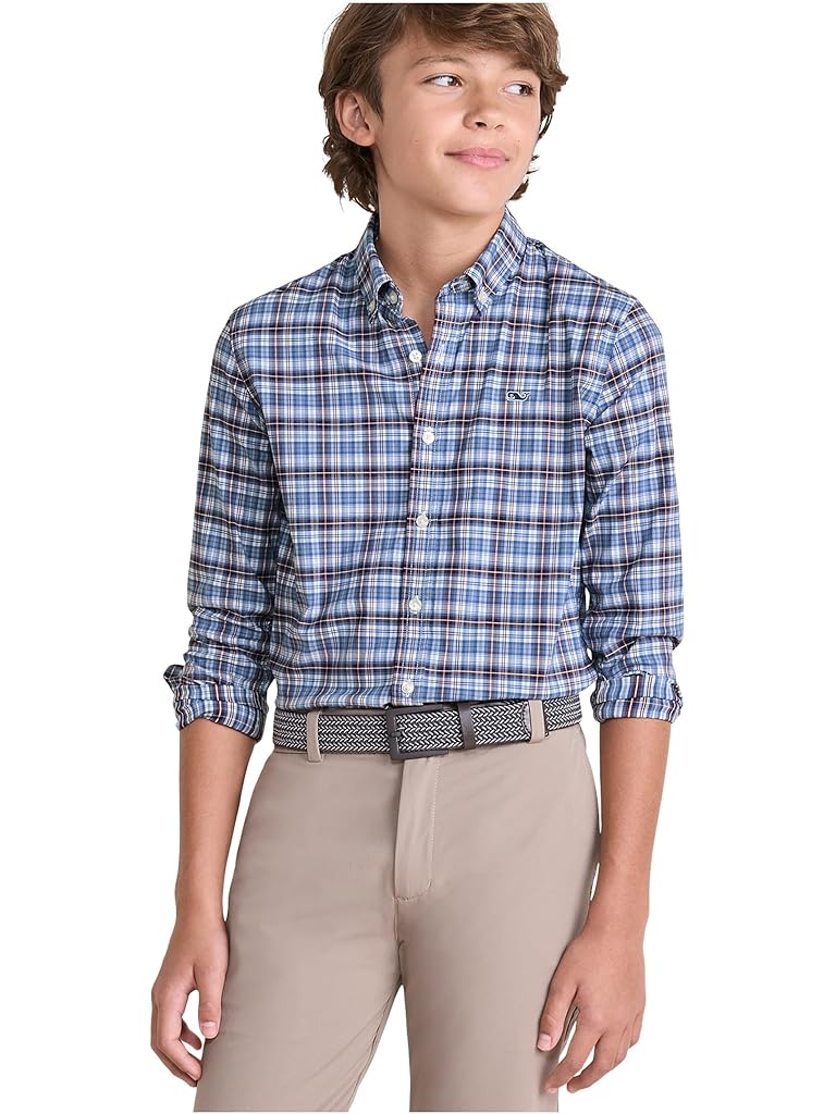 Gray Vineyard Vines Faraway Plaid Performance Cotton Shirt (Toddler/Little Kid/Big Kid)