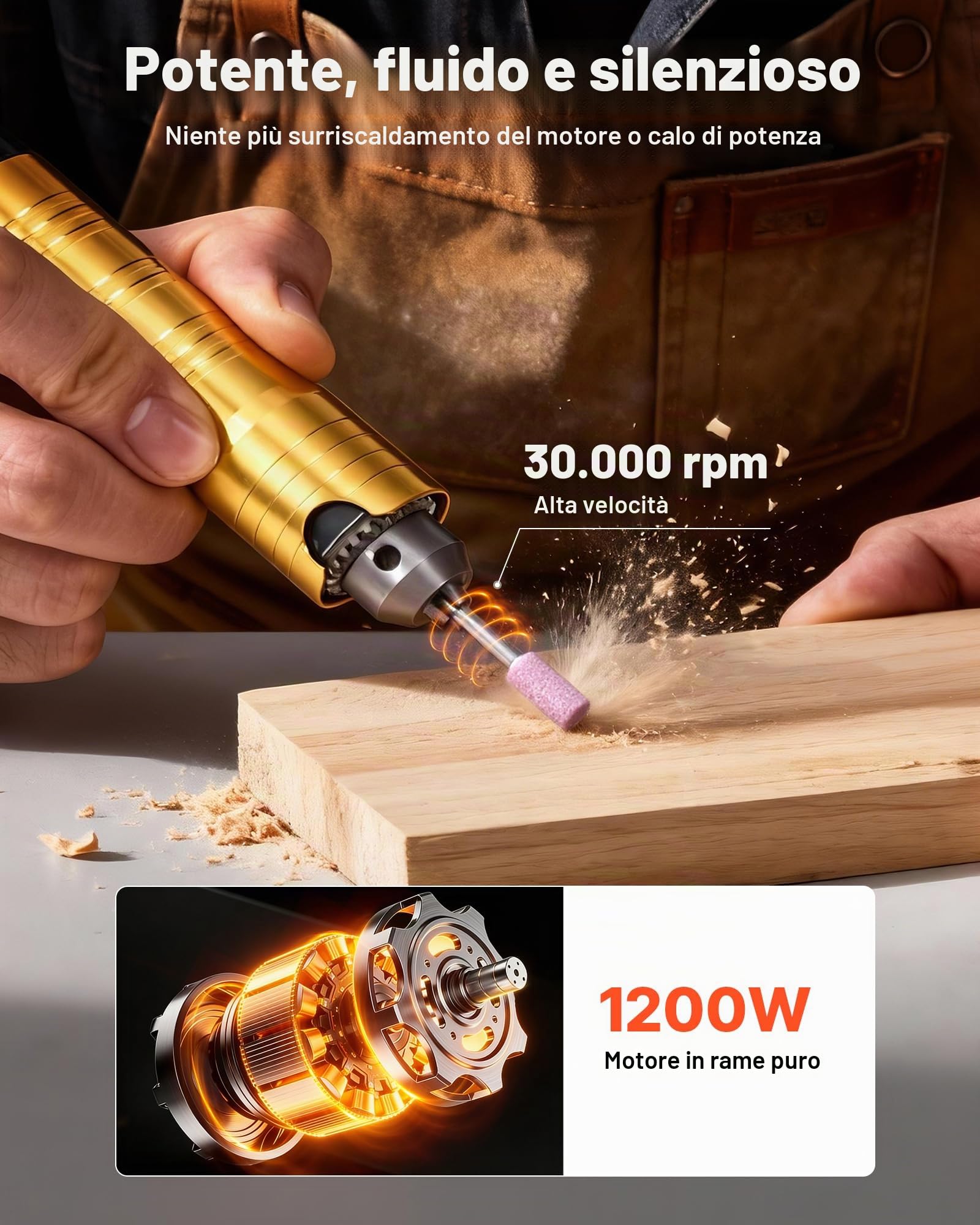 VEVOR Smerigliatrice ad Albero Flessibile Utensile Rotante Elettrico da 1200 W Velocità 30000 giri/min, Lucidatrice Sospesa Elettrica Controllo a Pedale per Levigatura Taglio Metallo Legno Fai da te