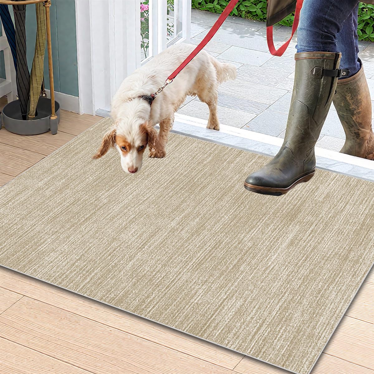 Teppich Läufer Flur rutschfest Küchenteppich Waschbar Langer Teppich Läufer Flur Teppichläufer Flurteppich Läufer Lang Fußmatte Groß Teppich Küche Flurläufer 90 x 500cm Beige