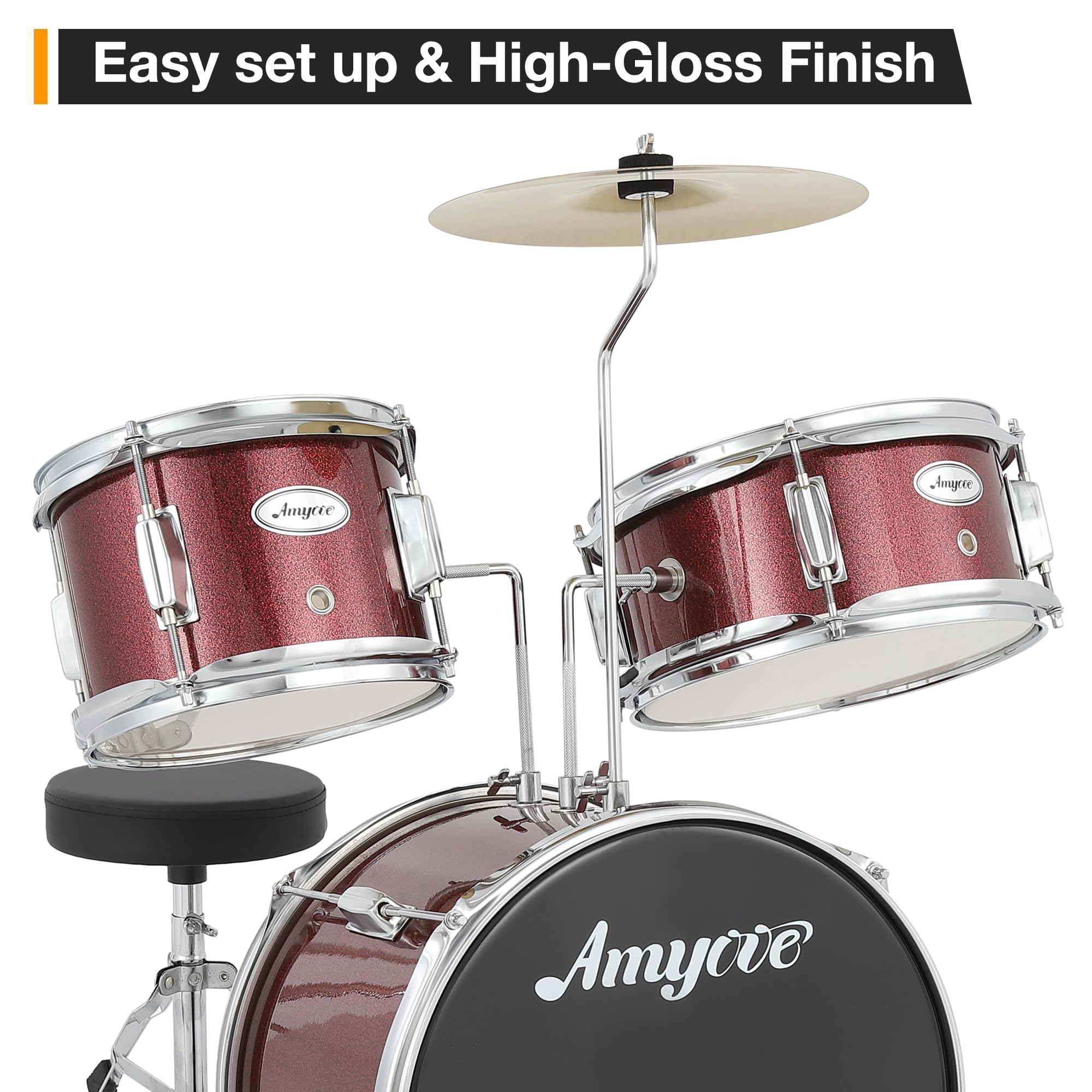 3-Teiliges Kinder Schlagzeug Set, Junior Drumset Aus Holz & Metall, Mit Hocker, Becken, Trommelstöcken & Fußpedal, Anfänger Drum Set Für Kinder Einsteiger