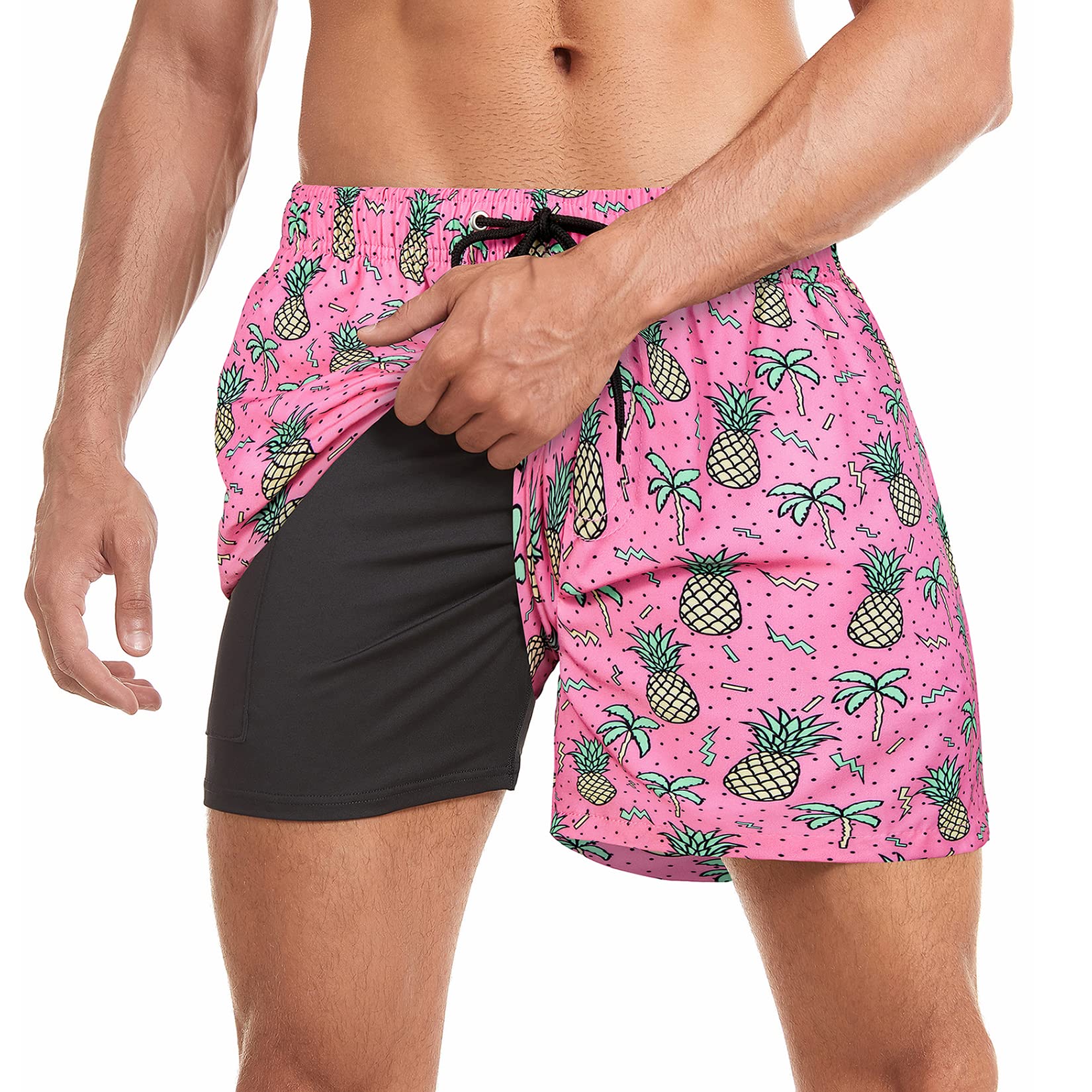 Century Star Mens Swim Trunks 5 Inch Inseam with Compression Liner Quick Dry Swimming Trunks Bathing Suit Board Swim Shorts