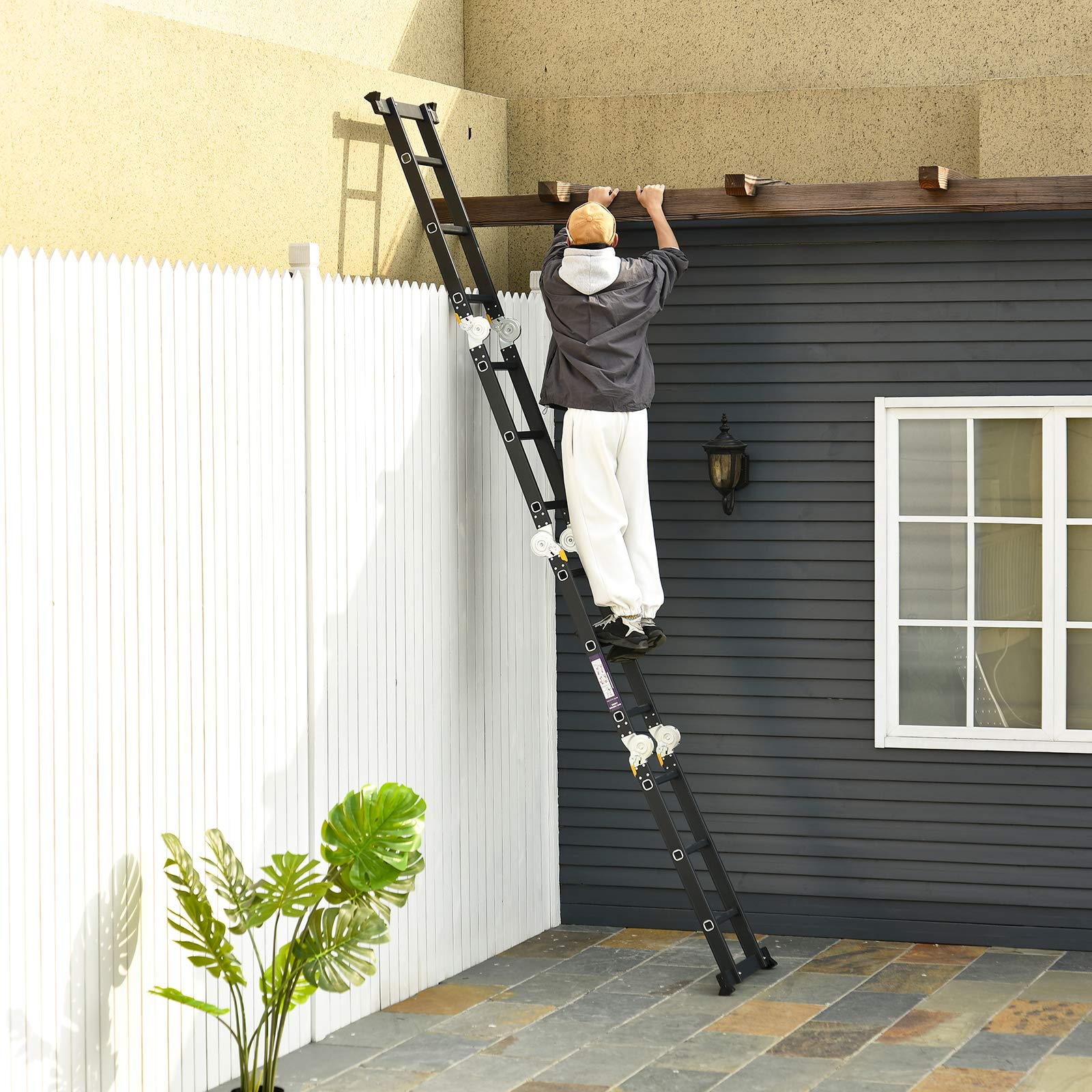 HOMCOM Échelle Aluminium Pliable Multifonction 5 Positions 3,7 m Noir | 12 Échelons, Certification NF EN131, Charge Max. 150 Kg
