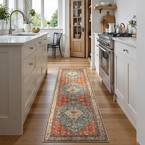 Miniatura 2 de Lahome Tapete tribal bohemio para pasillo, lavable, de lana sintética, antideslizante, para piso en cocina, entrada, dormitorio, sala y comedor, 2 x