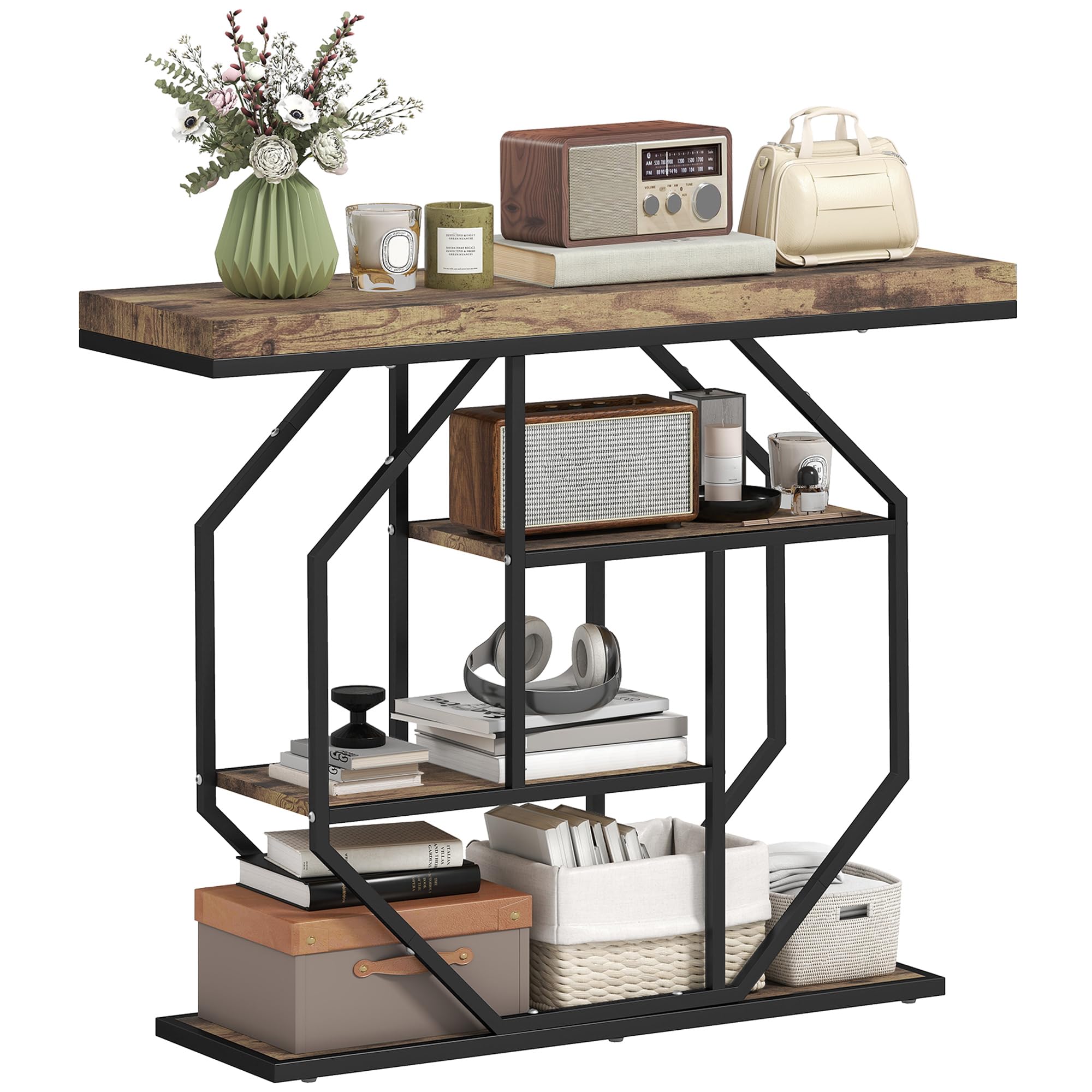HOMCOM Industrial Console Table Brown 4-Tier Shelves