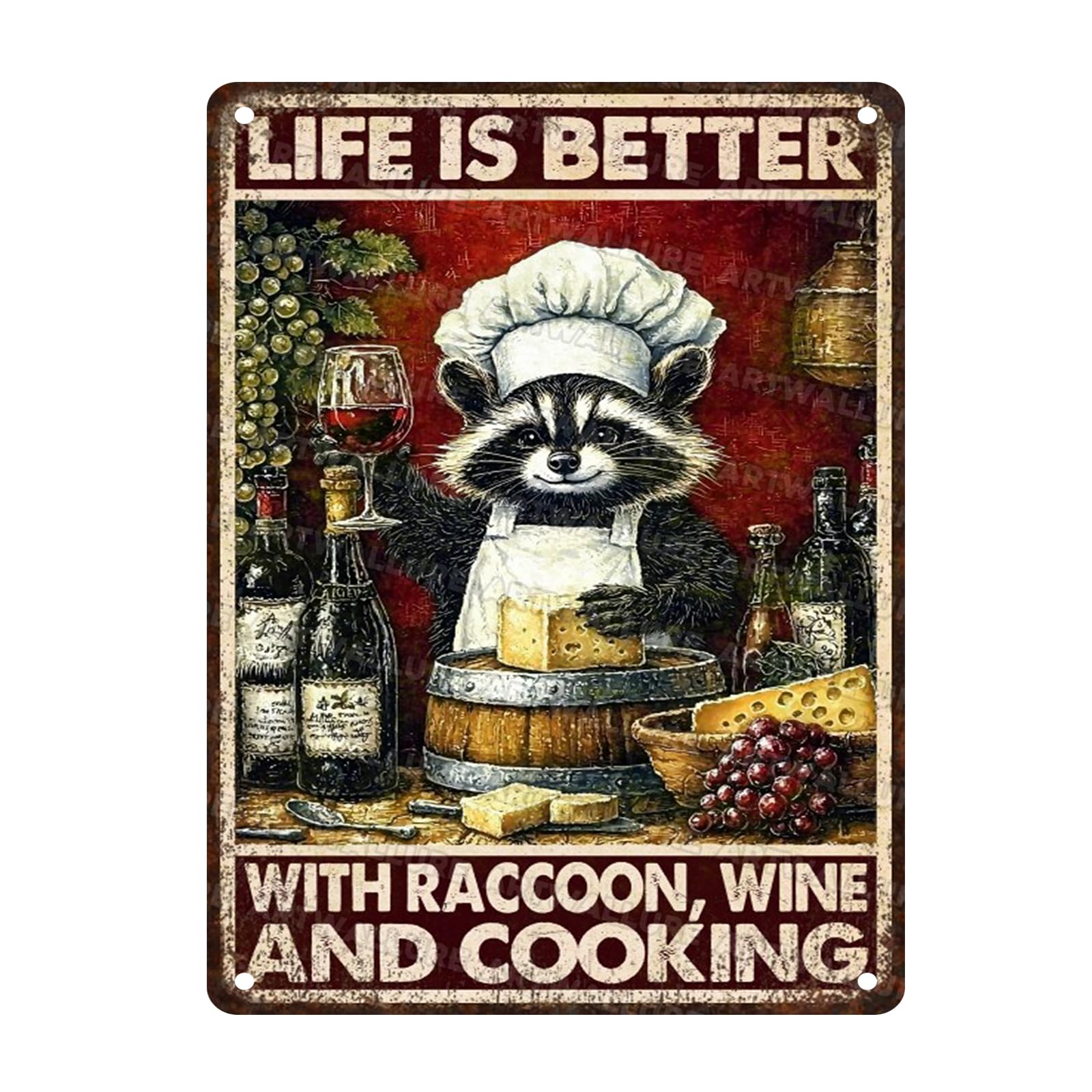 Raccoon Vintage Tin Sign Life Is Better With Raccoon Win And Cooking Wall Decor Rustic Kitchen Wall Decor Sign for Home 12x16inch