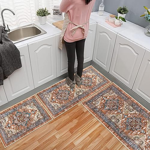 Miniatura 5 de Bsmathom Juego de alfombras de cocina de granja de 3 piezas con corredor, juego de alfombras y tapetes de cocina antideslizantes lavables para