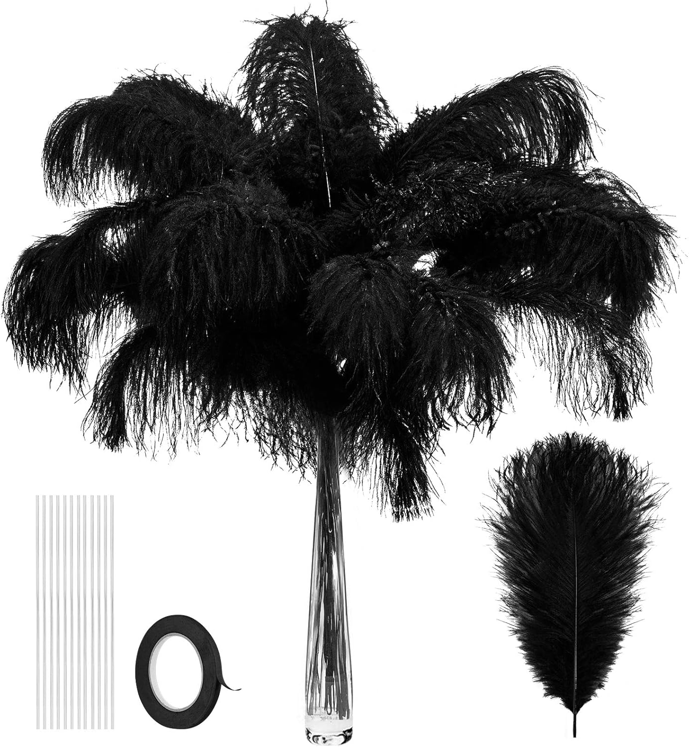 80 Pcs Black Feathers Natural Ostrich Feathers Bulk with 80