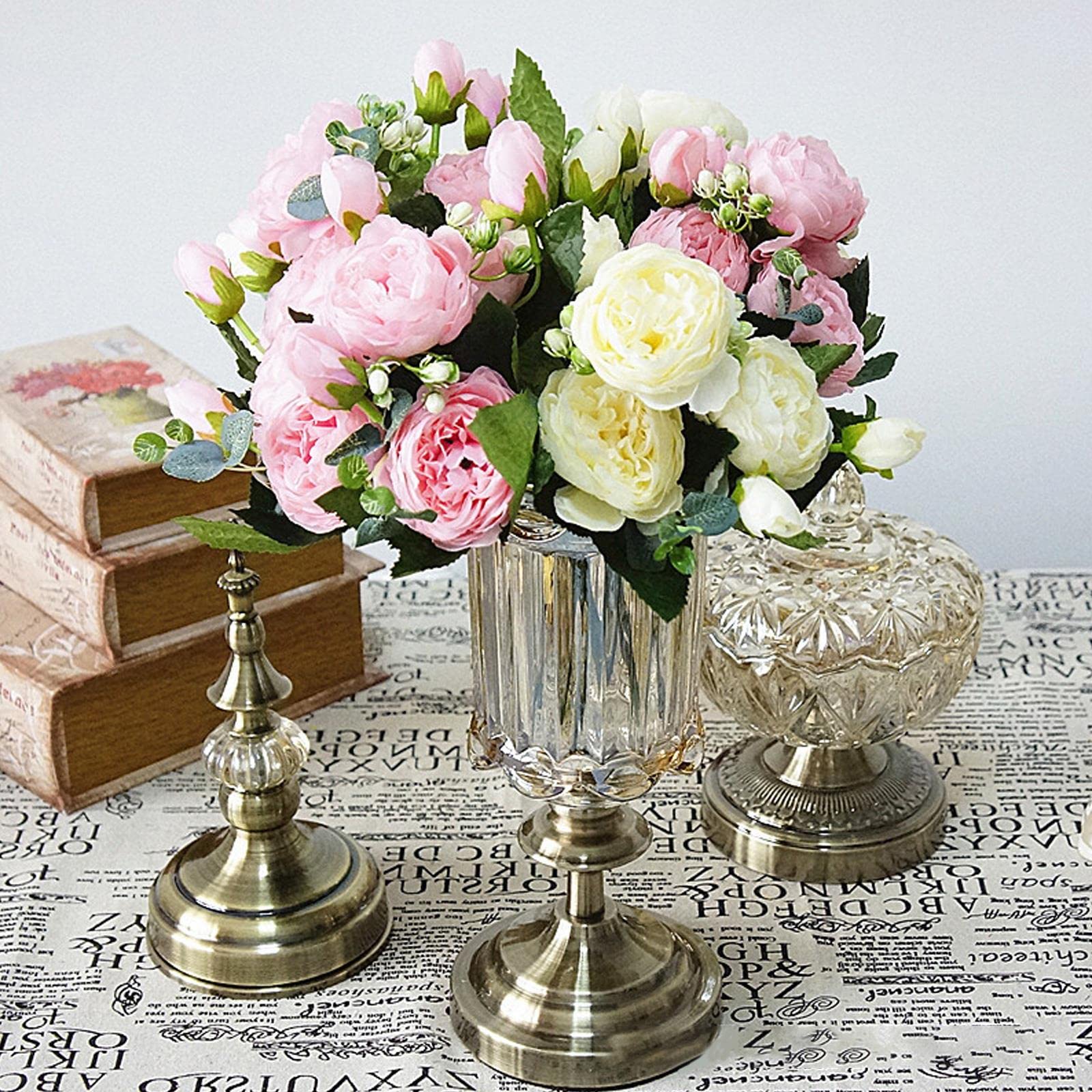 Bouquet Pivoines Artificielles En Soie - 6 Fleurs + 2 Boutons, Longueur ~53 Cm, Couleur Peach Pink, Décoration Maison