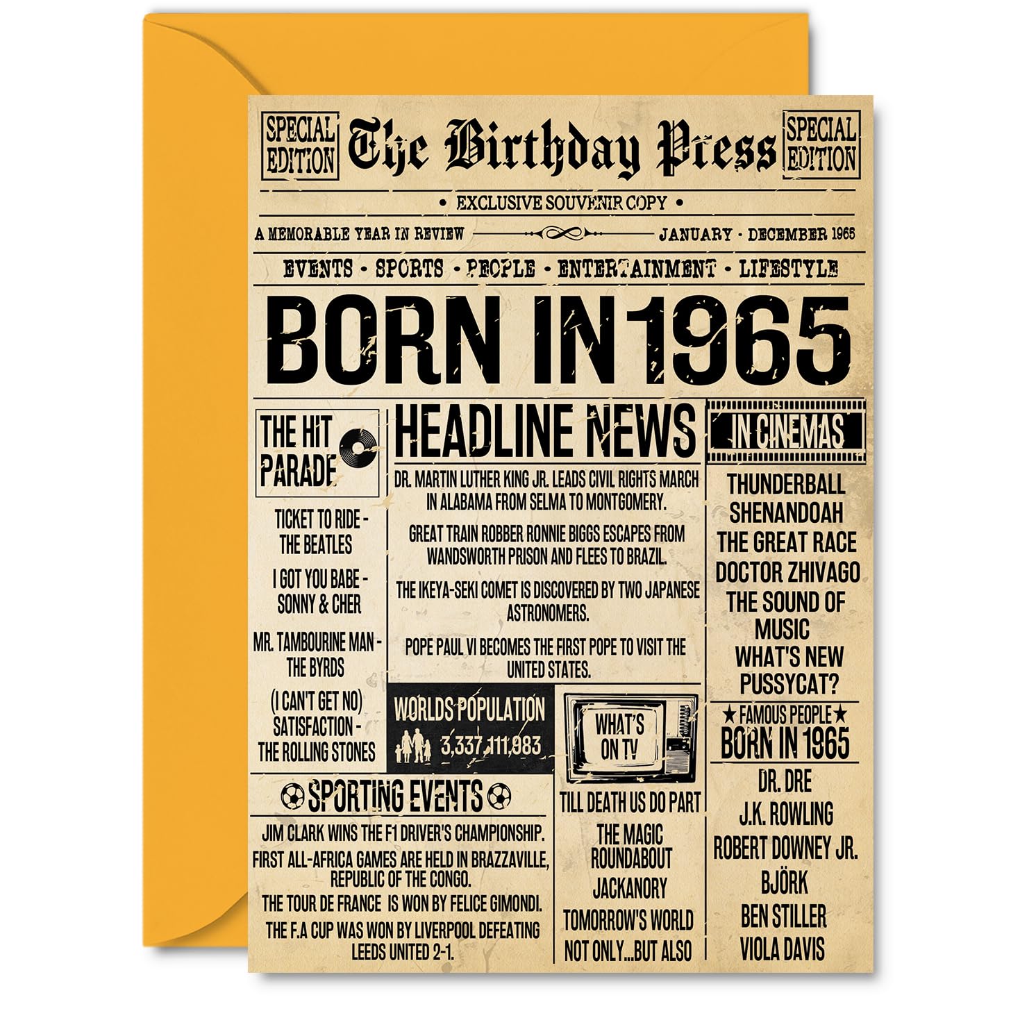 61st Birthday Card for Women Men - Bday Press Newspaper 1965 - Happy 61 Birthday Cards for Nanny Cousin Sister Nan Grandma Grandad, A5 Bday Greeting Cards