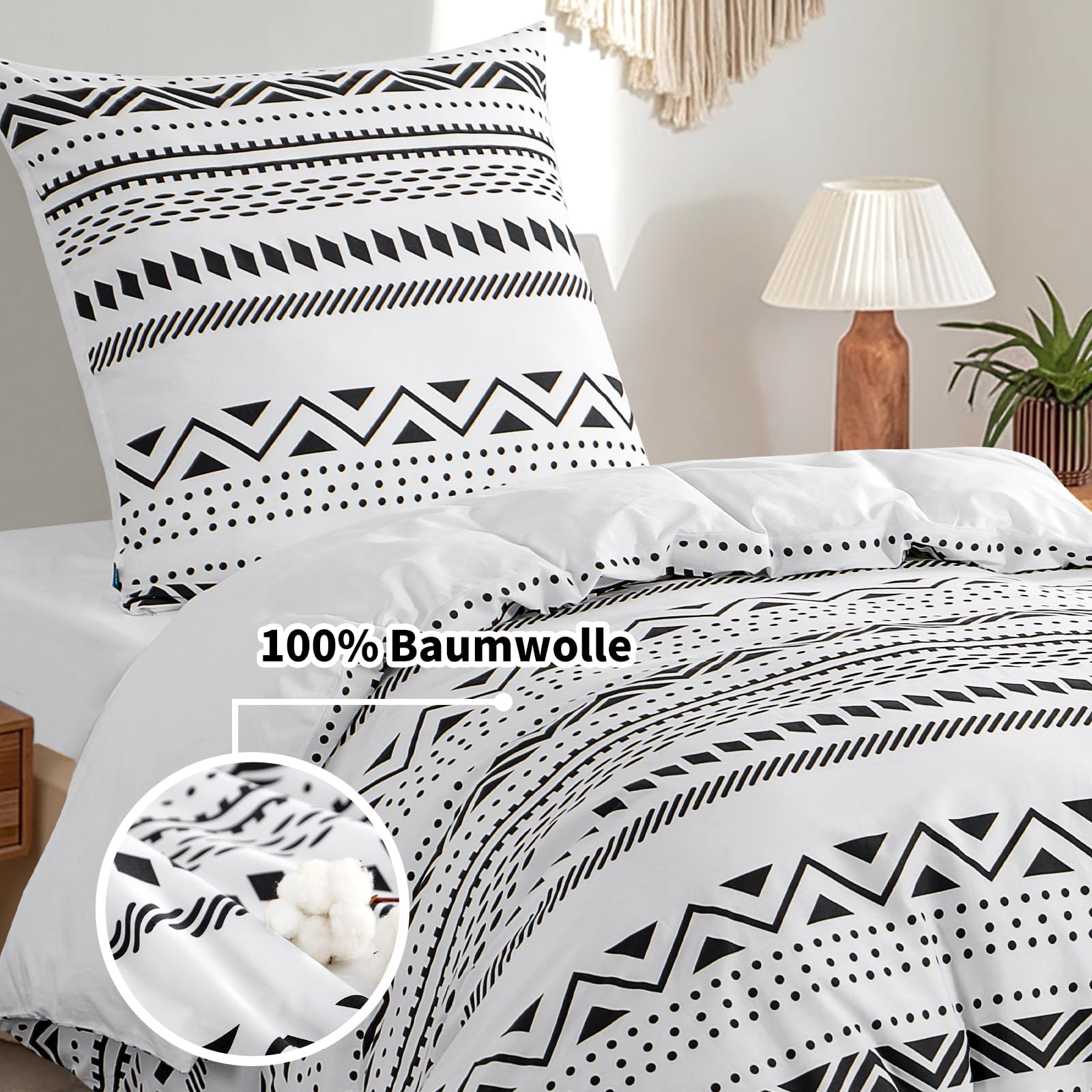 RUIKASI Biancheria da letto 155 x 220 cm, in cotone, 2 pezzi, colore grigio, 155 x 250 cm, 2 pezzi, con motivo boho grigio, set copripiumino da 2 pezzi, cotone con chiusura lampo