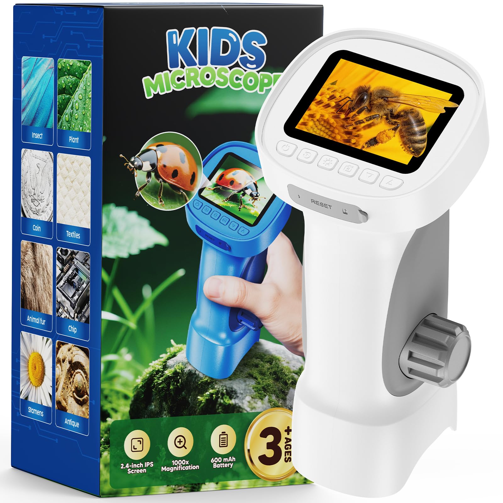 ASPOVEN Mmicroscope for Kids 200-1000X - Handheld Digital Microscope Kids, Microscope with Camera, Video, USB Connection PC, STEM Science Toys for 4-12 year old Boys and Girls Gifts