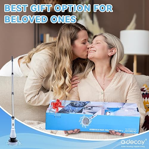 Miniatura 9 de Fregador eléctrico giratorio, limpiador de ducha inalámbrico con mango de extensión ajustable y 7 cabezales de cepillo reemplazables, 2 velocidades