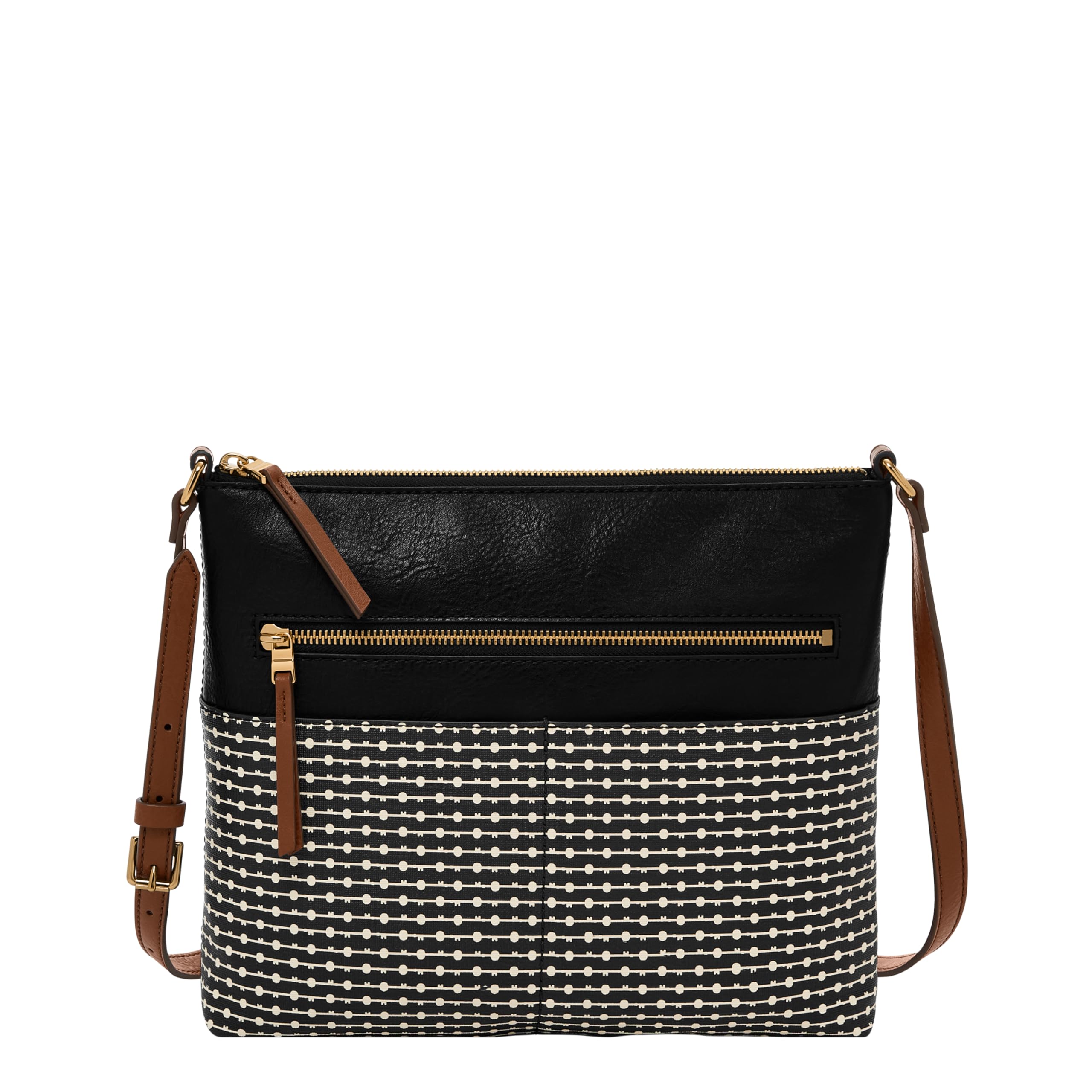 Fossil Women's Fiona Large or Small Crossbody Purse Handbag for Women, Black Stripe, Large