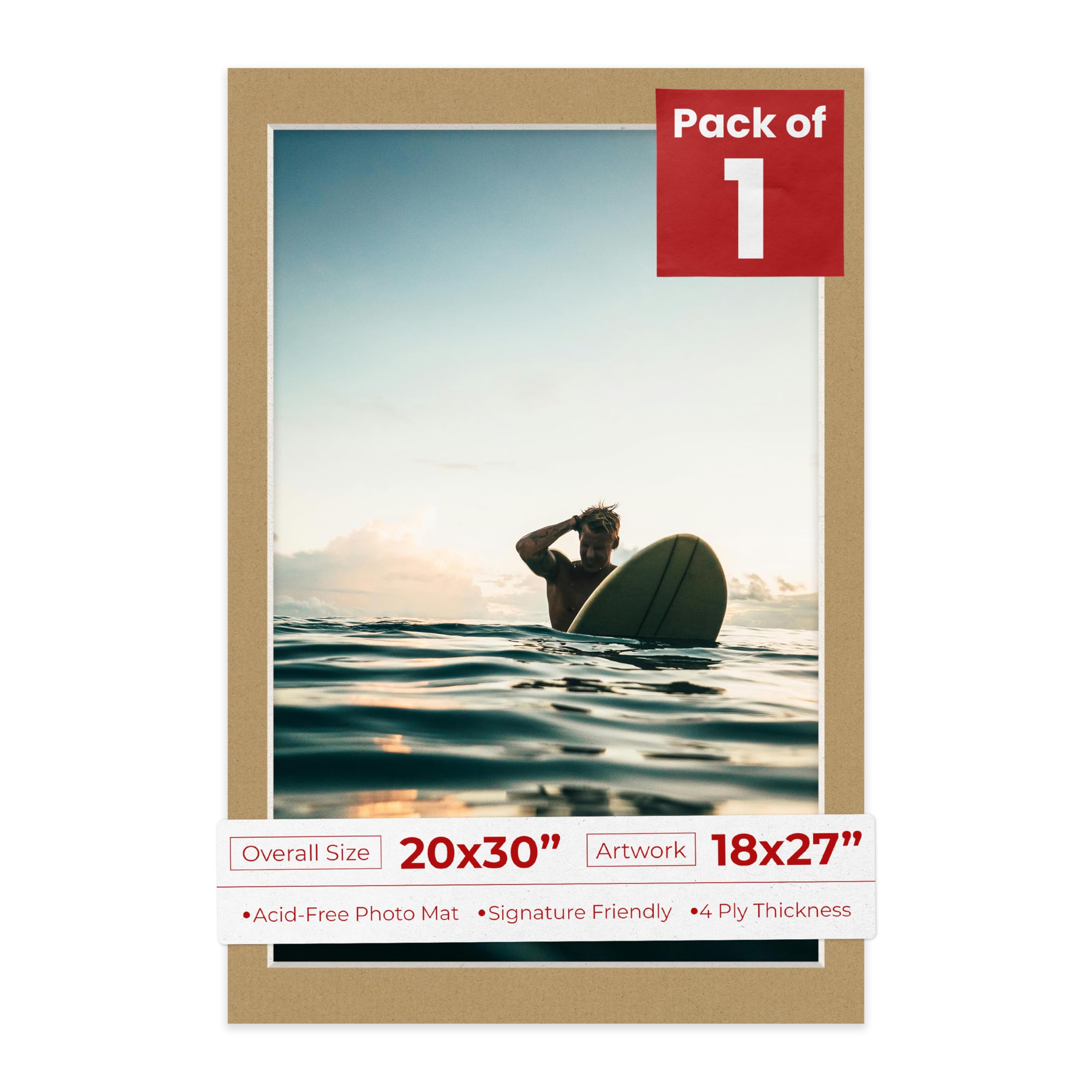 20x30 Mat Bevel Cut for 18x27 Photos - Acid Free Rattan Beige Precut Matboard - For Pictures, Photos, Framing - 4-ply Thickness-image-36