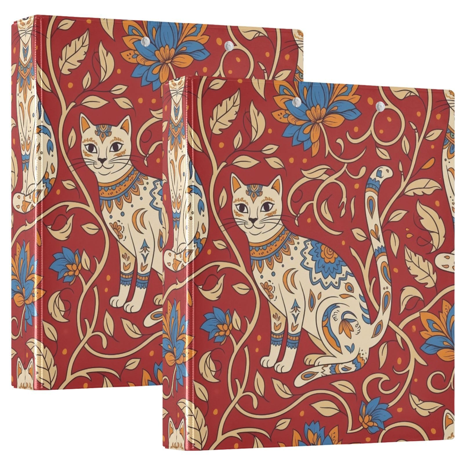 Carpeta de 3 anillos color rojo crema gatos, carpeta de anillos en D, paquete de 2 | Con portapapeles y bolsillos, para escuela, universidad, oficina