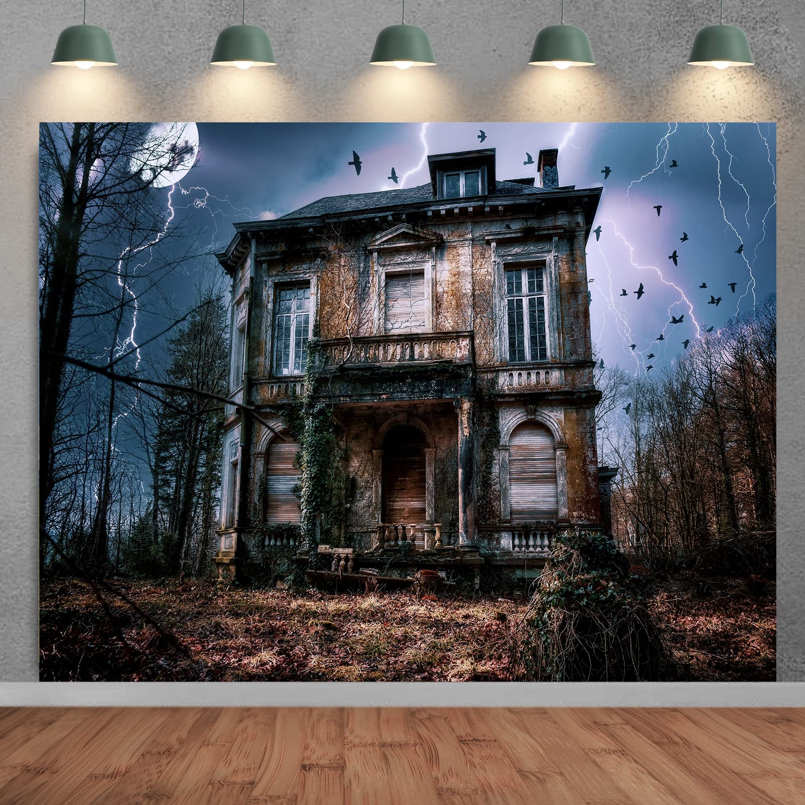 A.Monamour Halloween Thème Hanté Château Gothique Forêt Arbres Vert Pré