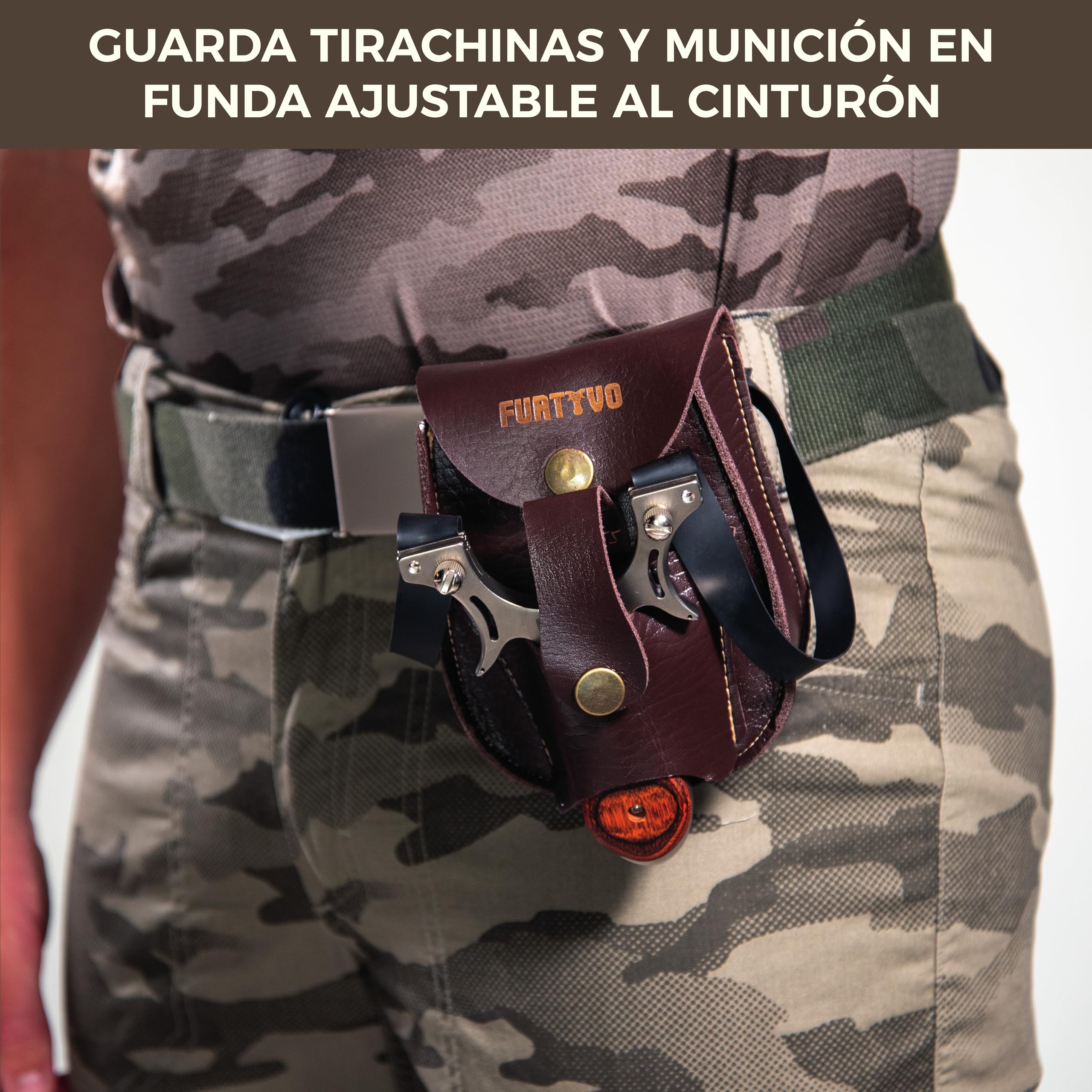 Tirachinas Clásico, Bolsa de Cuero, 4 Gomas Elásticas, 200 Bolas Munición de Arcilla | Packaging Premium