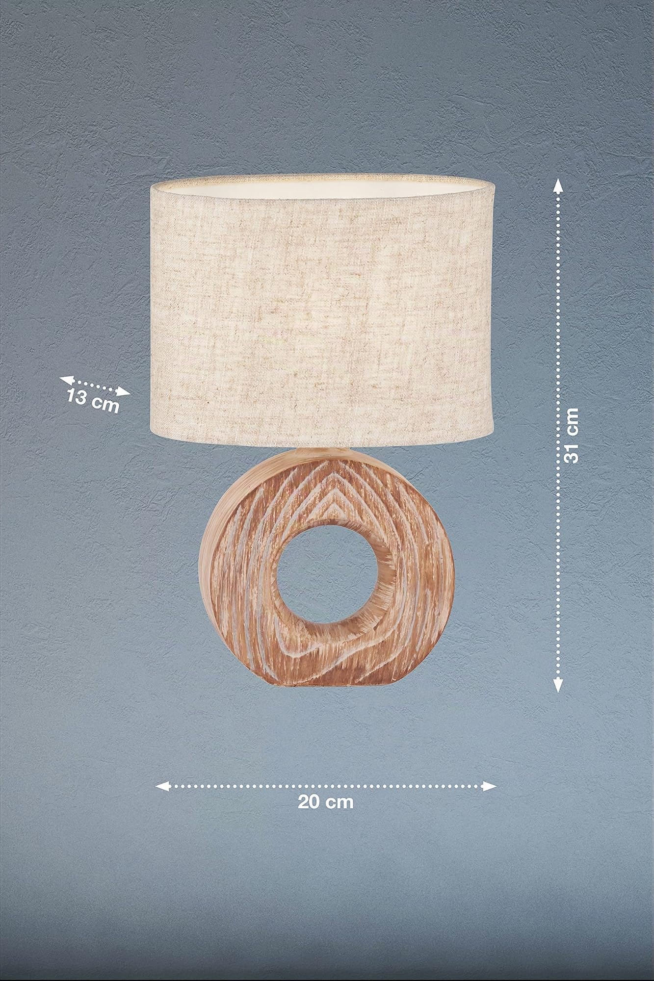 Fischer & Honsel|Tischleuchte, Hanke|holzfarben|Stoffschirm-leinen sand|L: 20,00 cm, B: 13,00 cm, H: 31,00 cm|mit Schnurschalter|1x E14 max. 25,0 Watt|50609, Sandfarben
