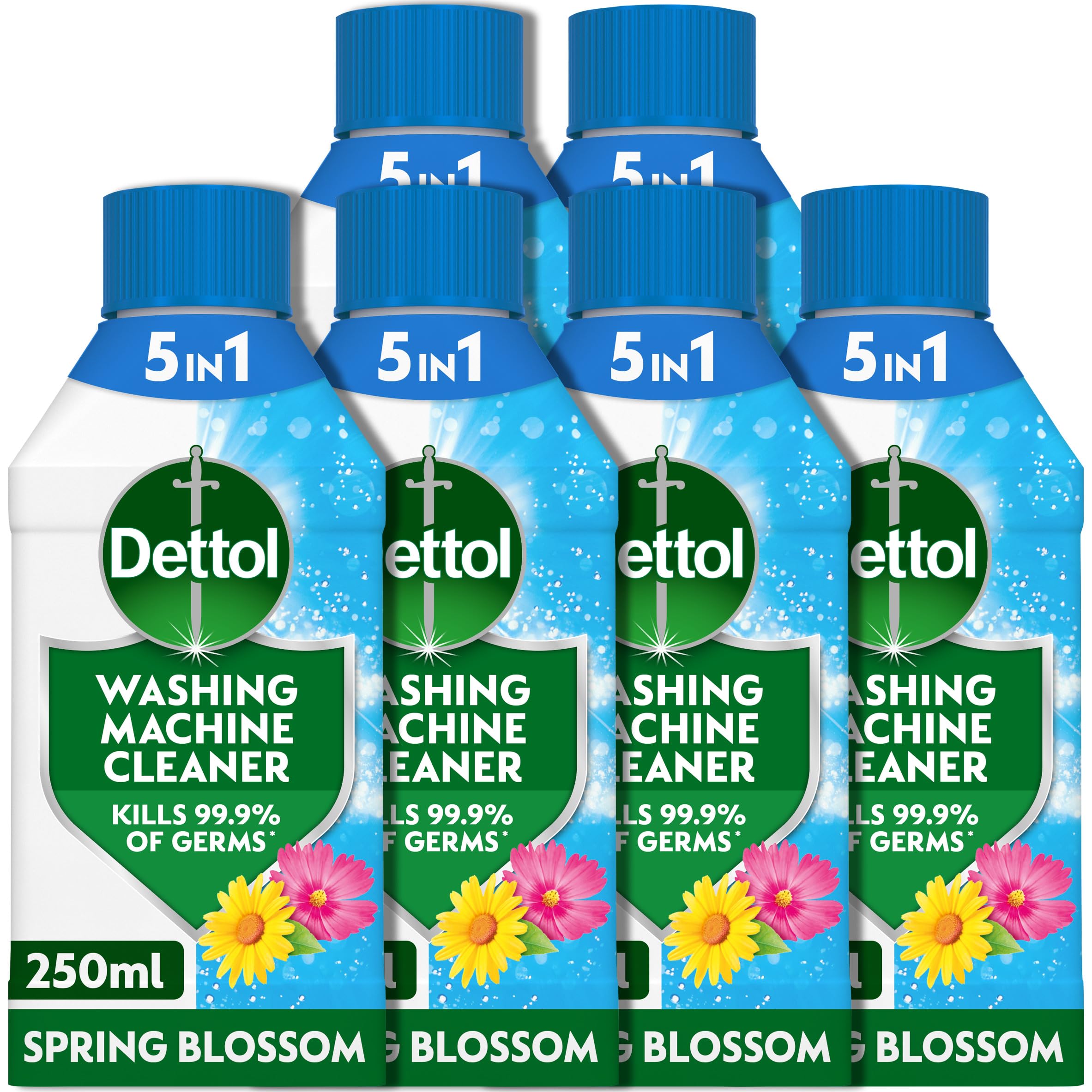 Washing Machine Cleaner, Spring Blossom, 1.5L (250ml x 6pck) Antibacterial, Removes Bacteria, Odours, Limescale and Hidden Dirt, Lasting Freshness, Kills 99.9 Percent of Bacteria